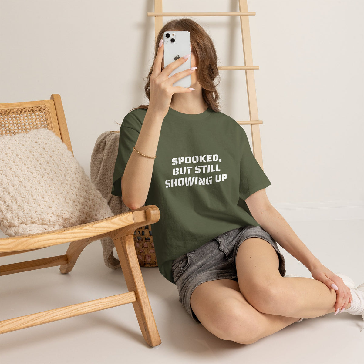 Spooked, But Still Showing Up Unisex Heavy Cotton Tee | Halloween, Funny T-Shirt