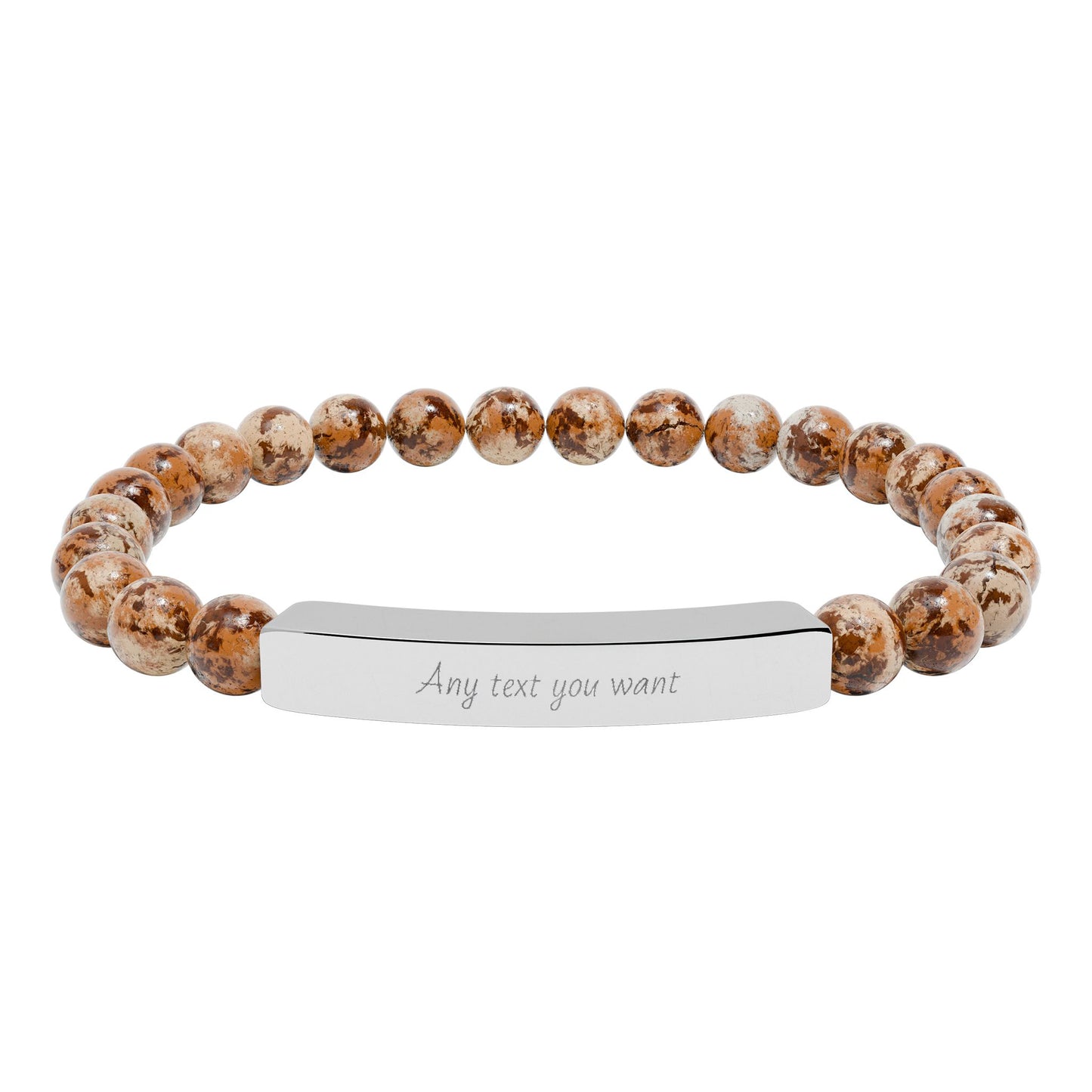 Engravable Natural Stone Bead Stretch Bracelet — Personalized Bar Bracelet for Mother's Day | Valentine's Day