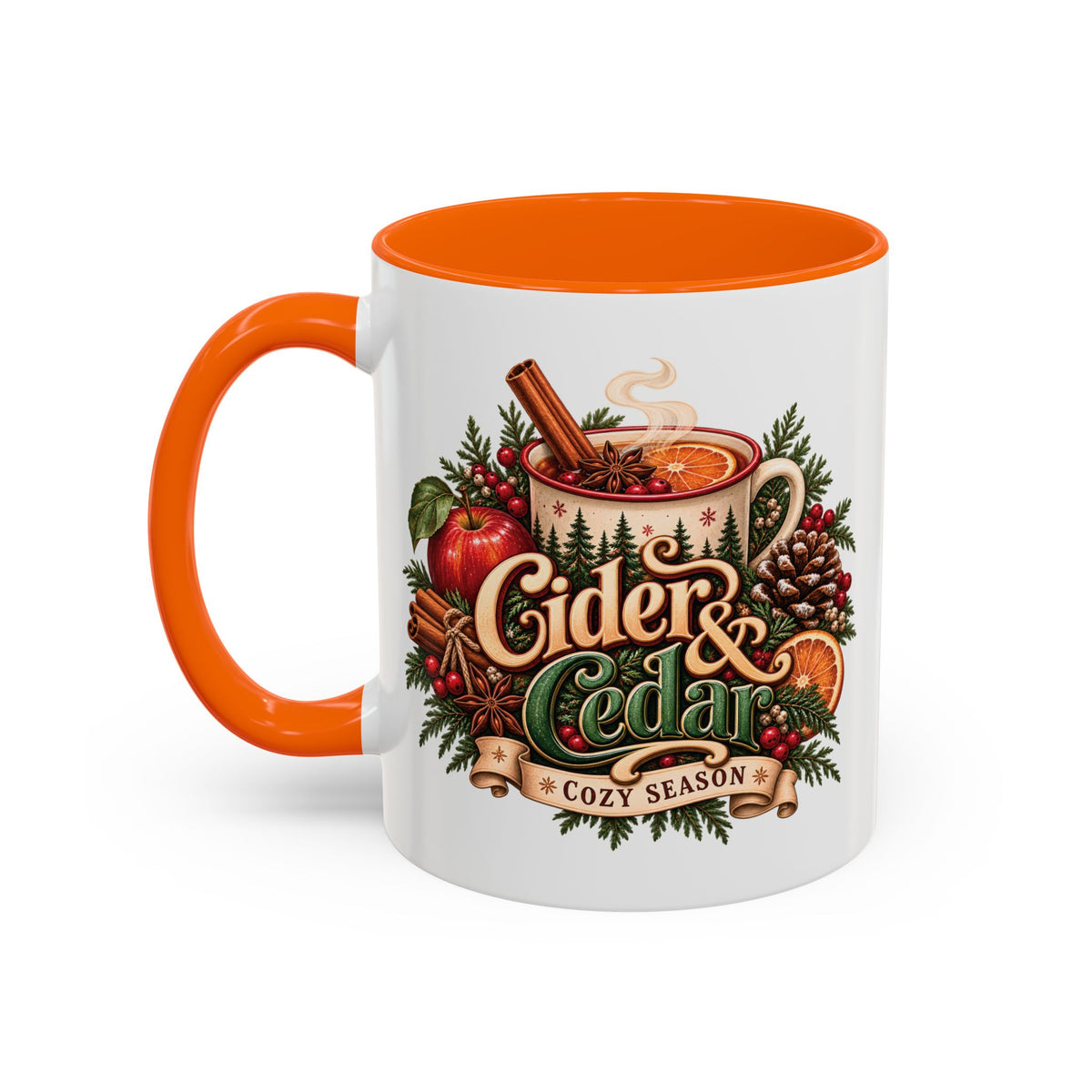 Cider & Cedar Accent Coffee Mug — Cozy Fall Hot Drink Gift (11 oz)