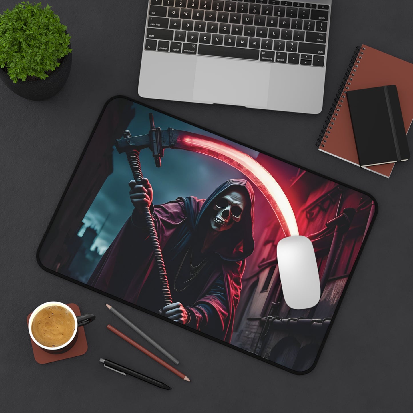 Gothic Grim Reaper Desk Mat, Unique Office Decor, Gaming Mouse Pad, Halloween Gift, Dark Aesthetic Home Office