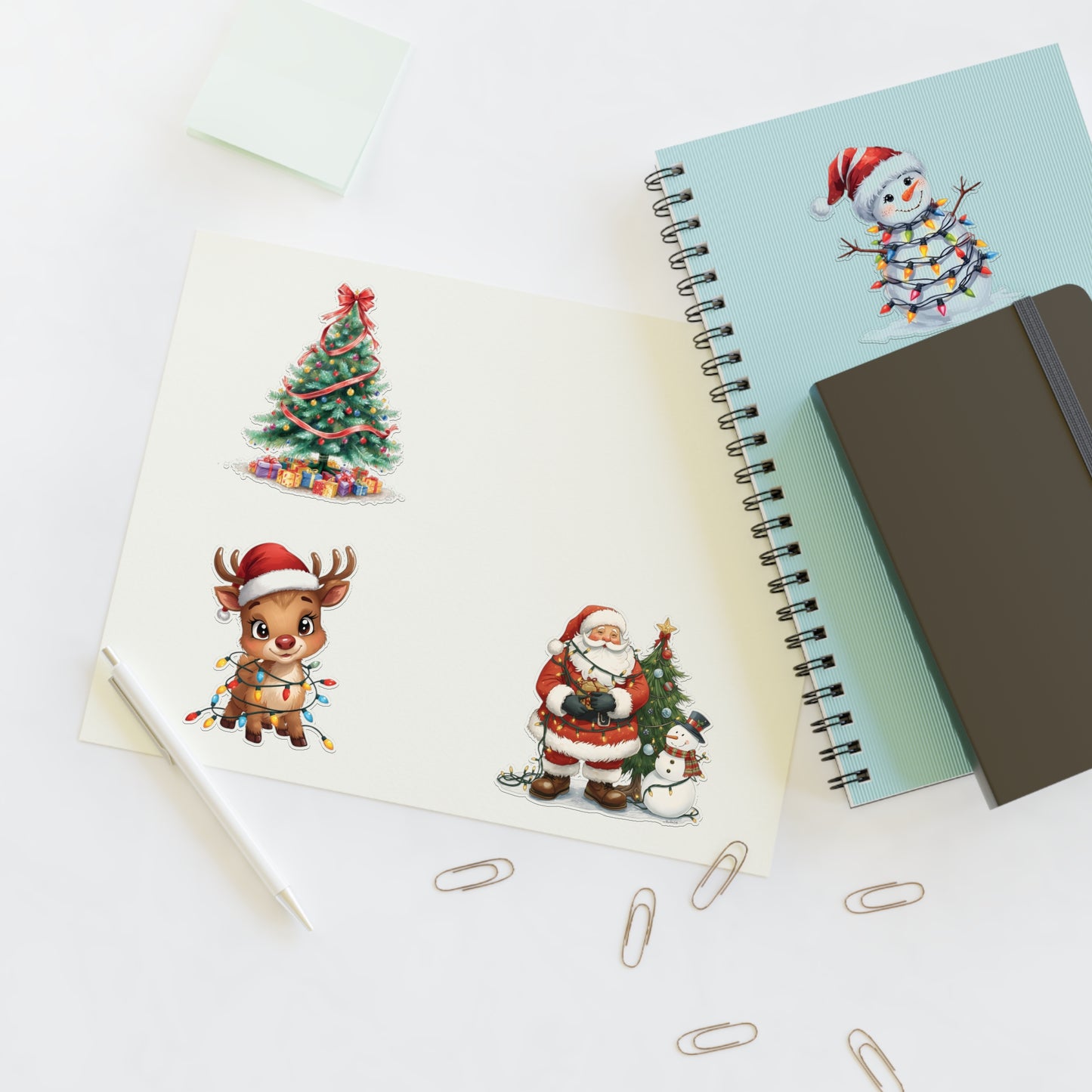 Christmas Sticker Sheet — Santa, Reindeer, Snowman & Tree Holiday Stickers