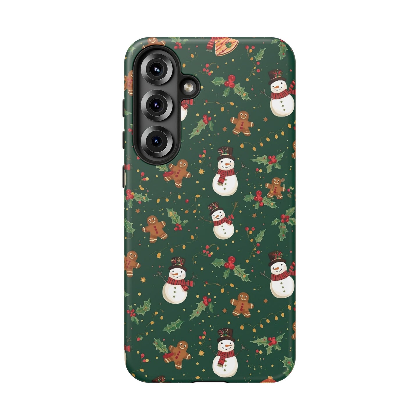 Christmas Phone Case with Snowmen and Gingerbread Design, Dual Layer Phone Case for Iphone 17, 16, 15, 14, 13, 12, 11 & Samsung