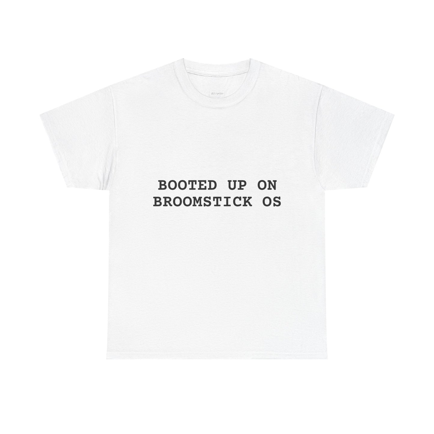 Broomstick OS Tee, Funny Graphic Tee for Tech Lovers, Unisex Cotton T-Shirt