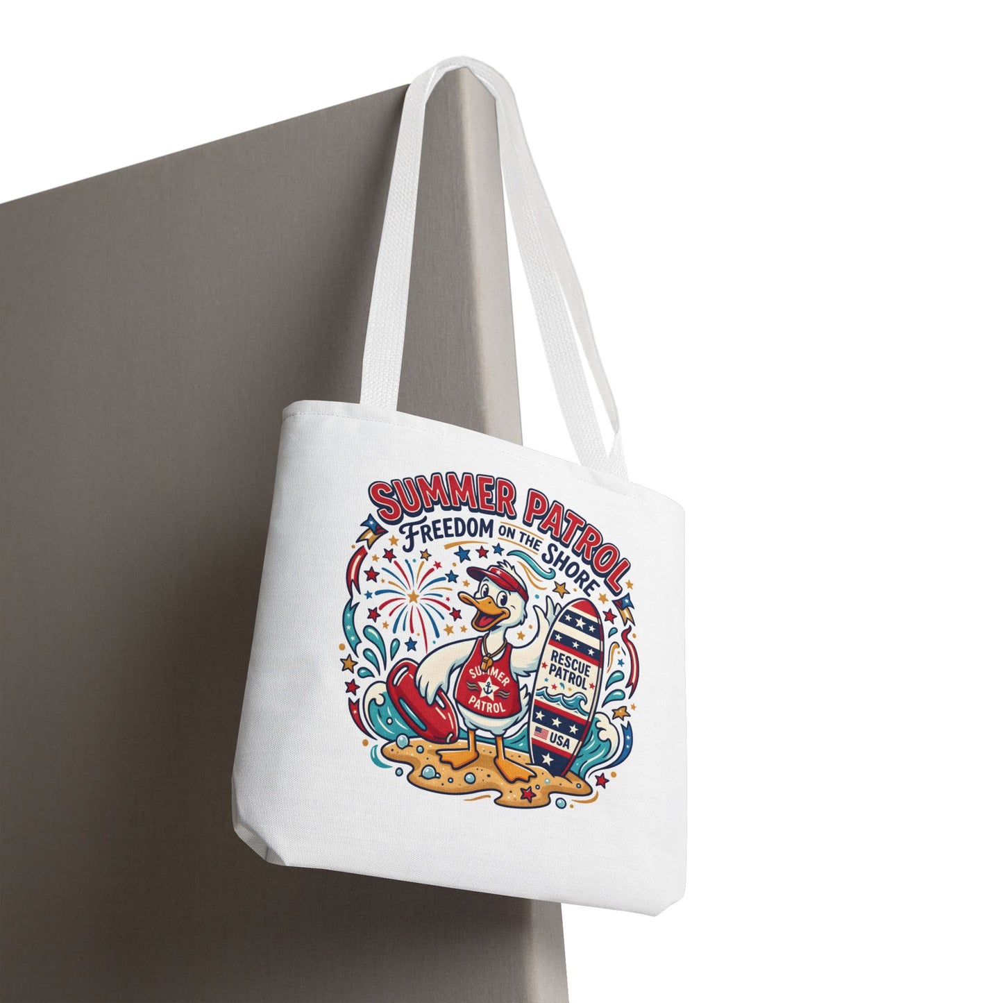 Summer Patrol Beach Tote Bag – 'Freedom on the Shore' Patriotic Design, 4th of July Gift