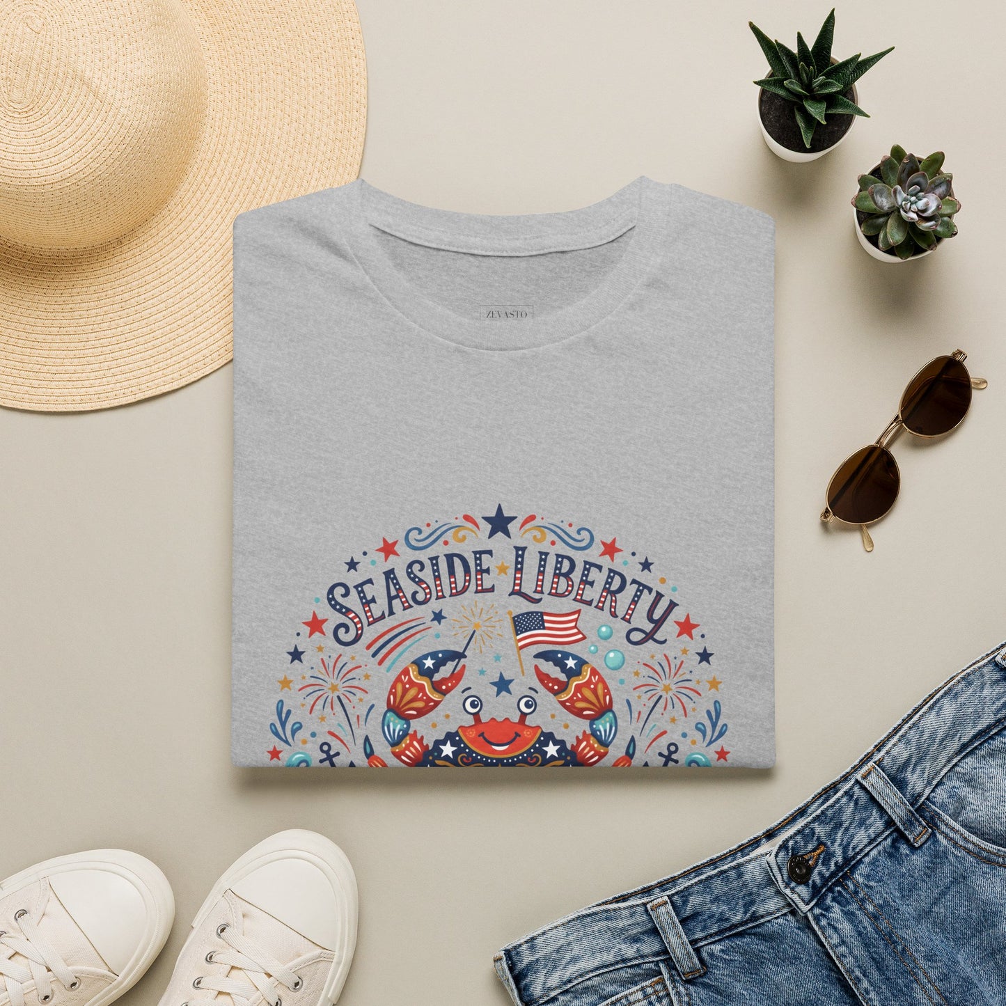Seaside Liberty Crab T-Shirt — 4th of July Patriotic Summer Beach Tee