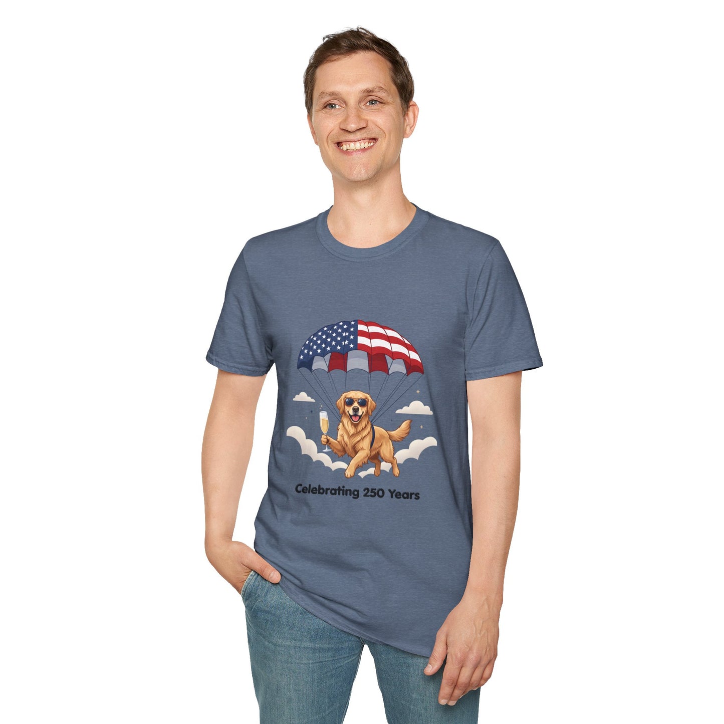 Patriotic Golden Retriever T-Shirt — "Celebrating 250 Years"