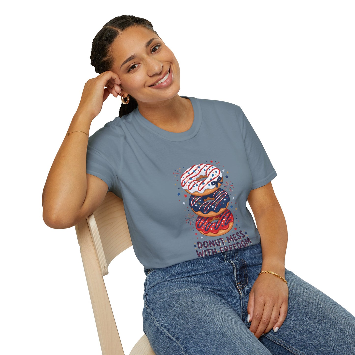 Donut Mess With Freedom T-Shirt — Patriotic Donut Stack 4th of July Tee
