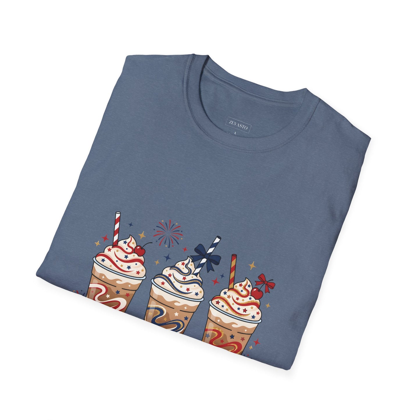 Patriotic Iced Coffee Tee — "Red, White & Brew" Graphic T‑Shirt