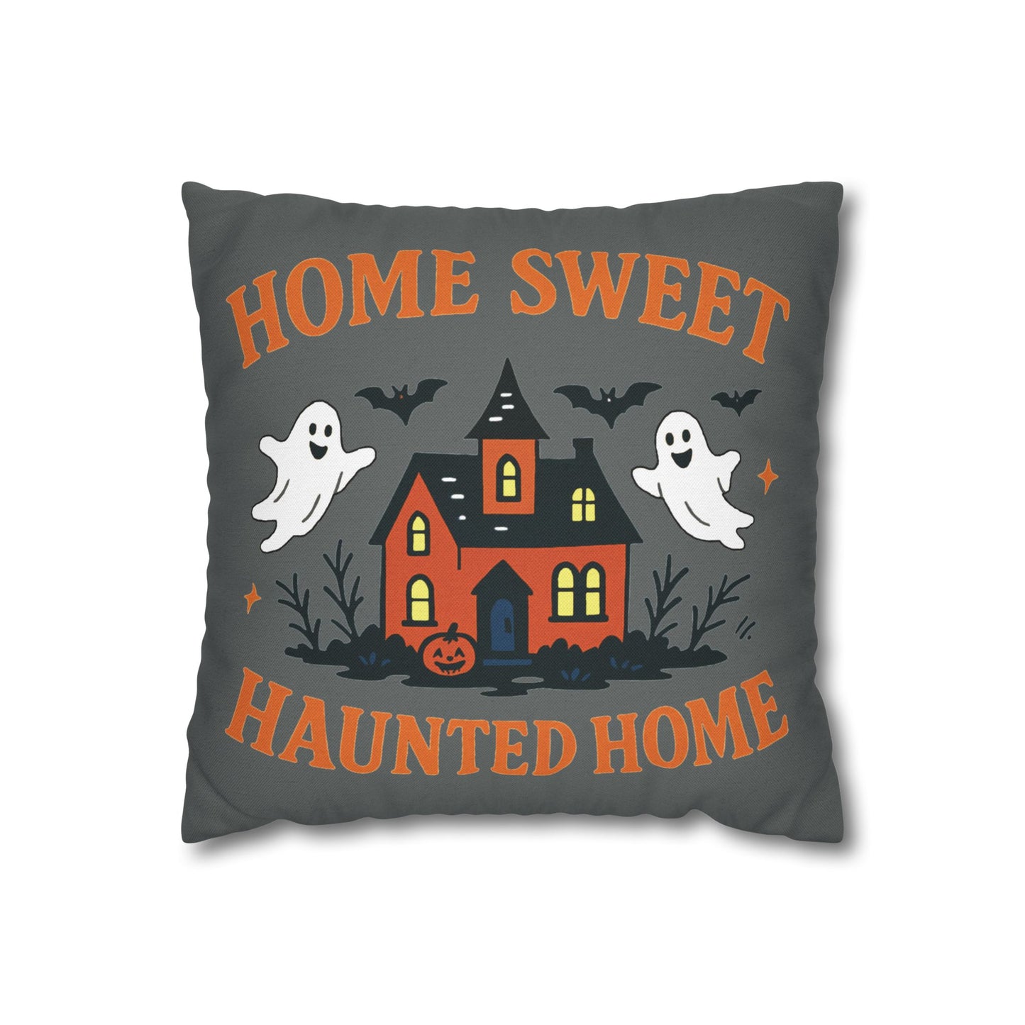 Halloween Themed Square Pillowcase, Home Sweet Haunted Home Decor