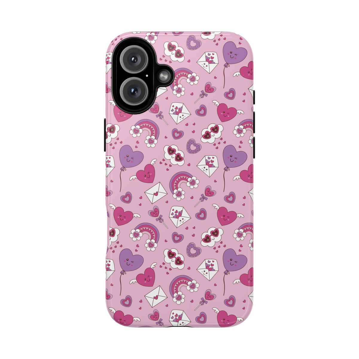 Pink Valentine Phone Case – Cute Hearts, Envelopes & Rainbows Protective Cover
