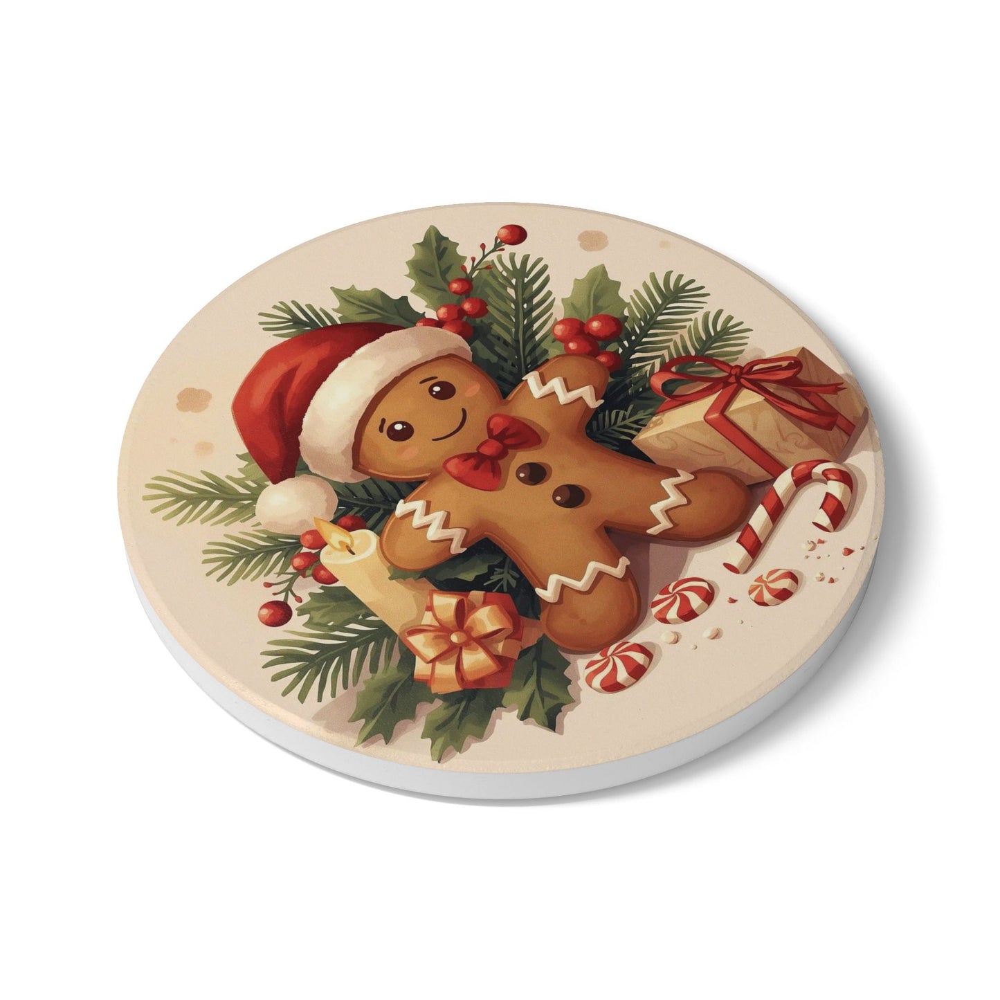 Christmas Gingerbread Coaster — Festive Ceramic Drink Coaster