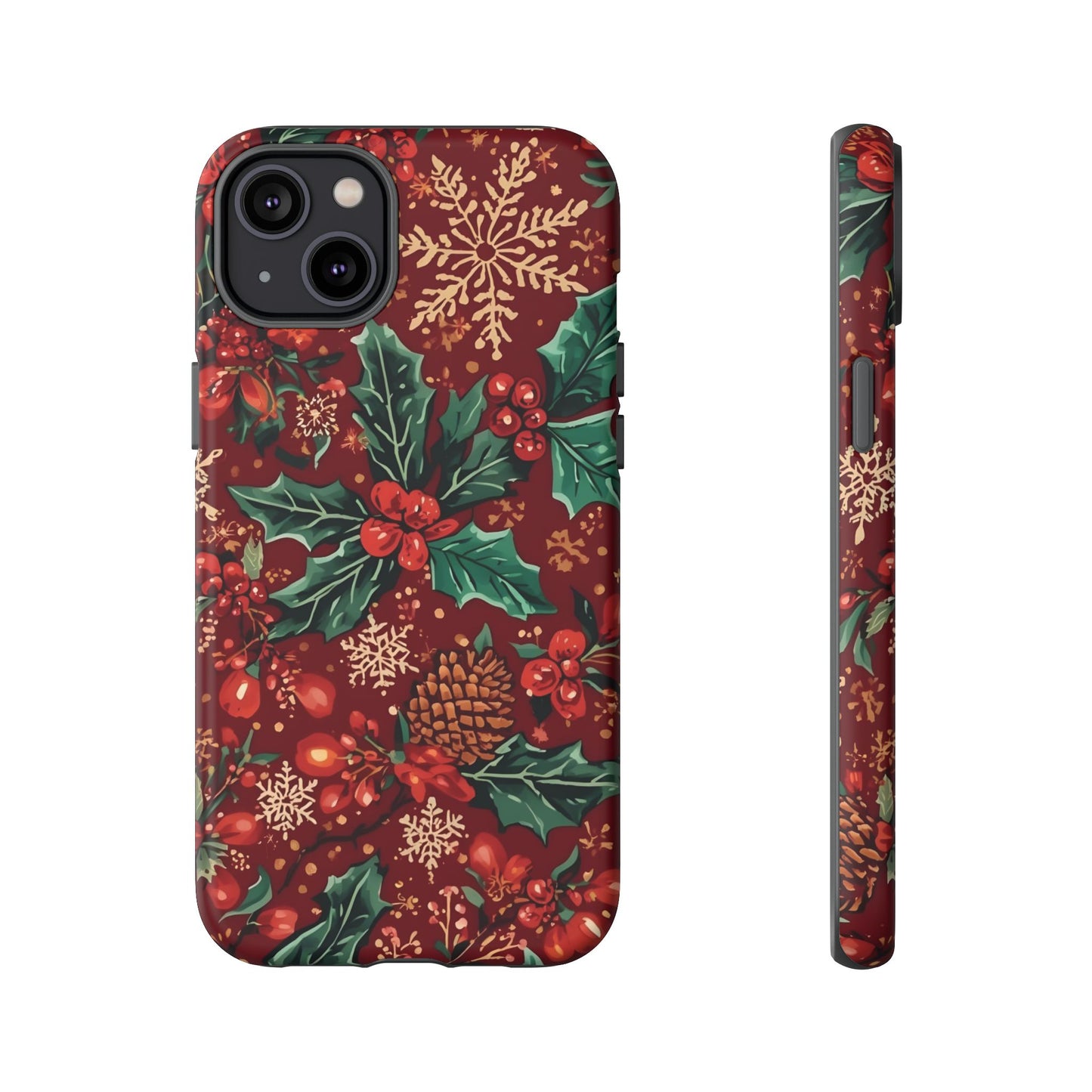 Christmas Floral Phone Case, Dual Layer Case for Iphone 17, 16, 15, 14, 13, 12, 11 & Samsung