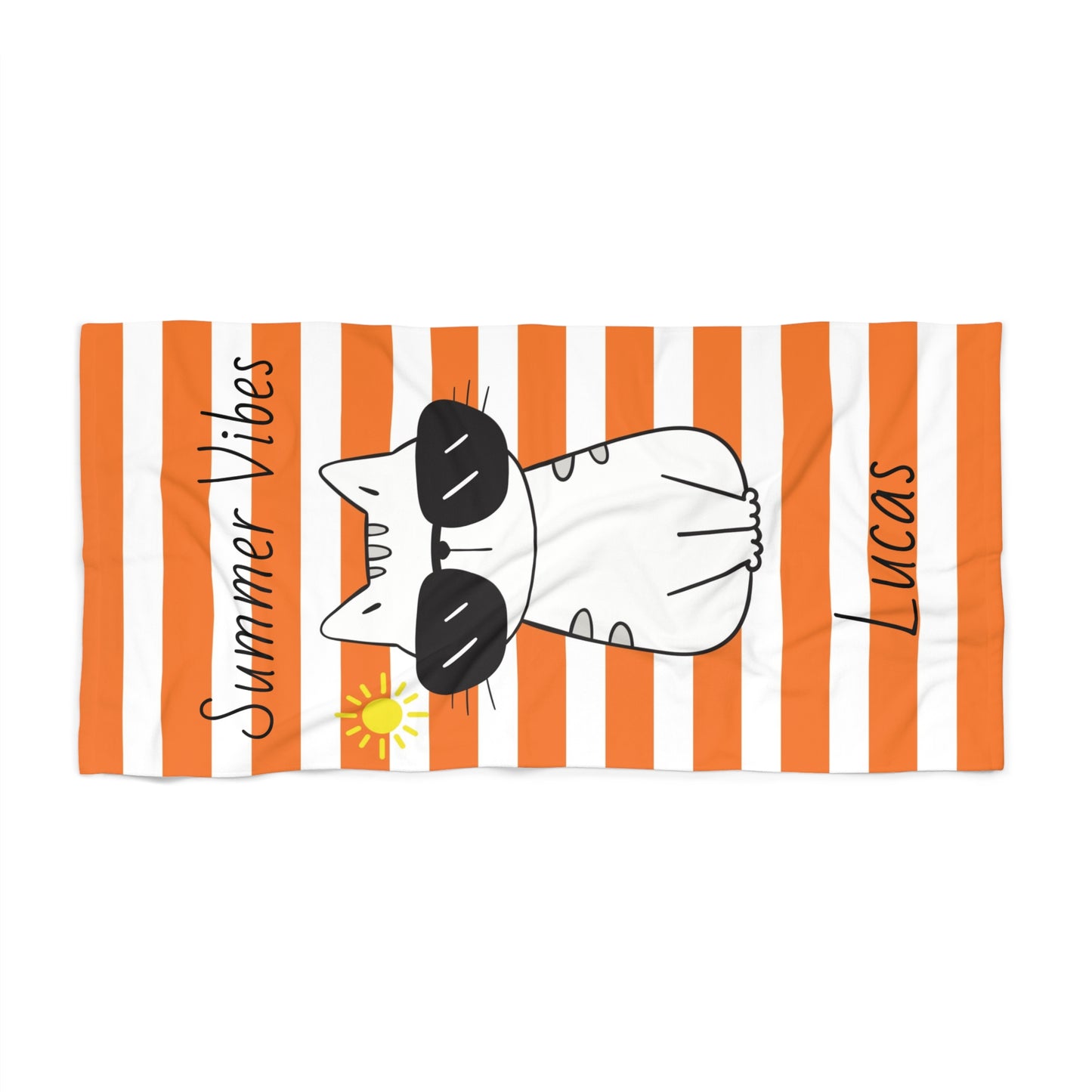 Personalized "Summer Vibes" Cat Beach Towel — Custom Name Towel