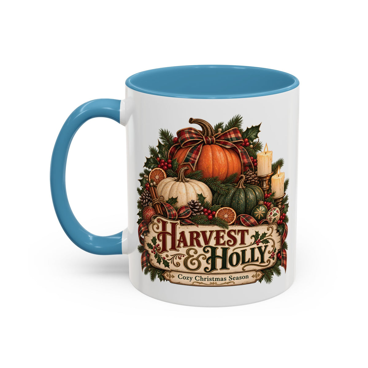 Harvest & Holly Accent Coffee Mug - Vintage Christmas Holiday Mug (11 oz)
