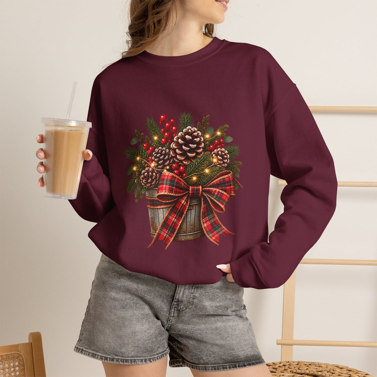 Christmas Pinecone Basket Crewneck Sweatshirt
