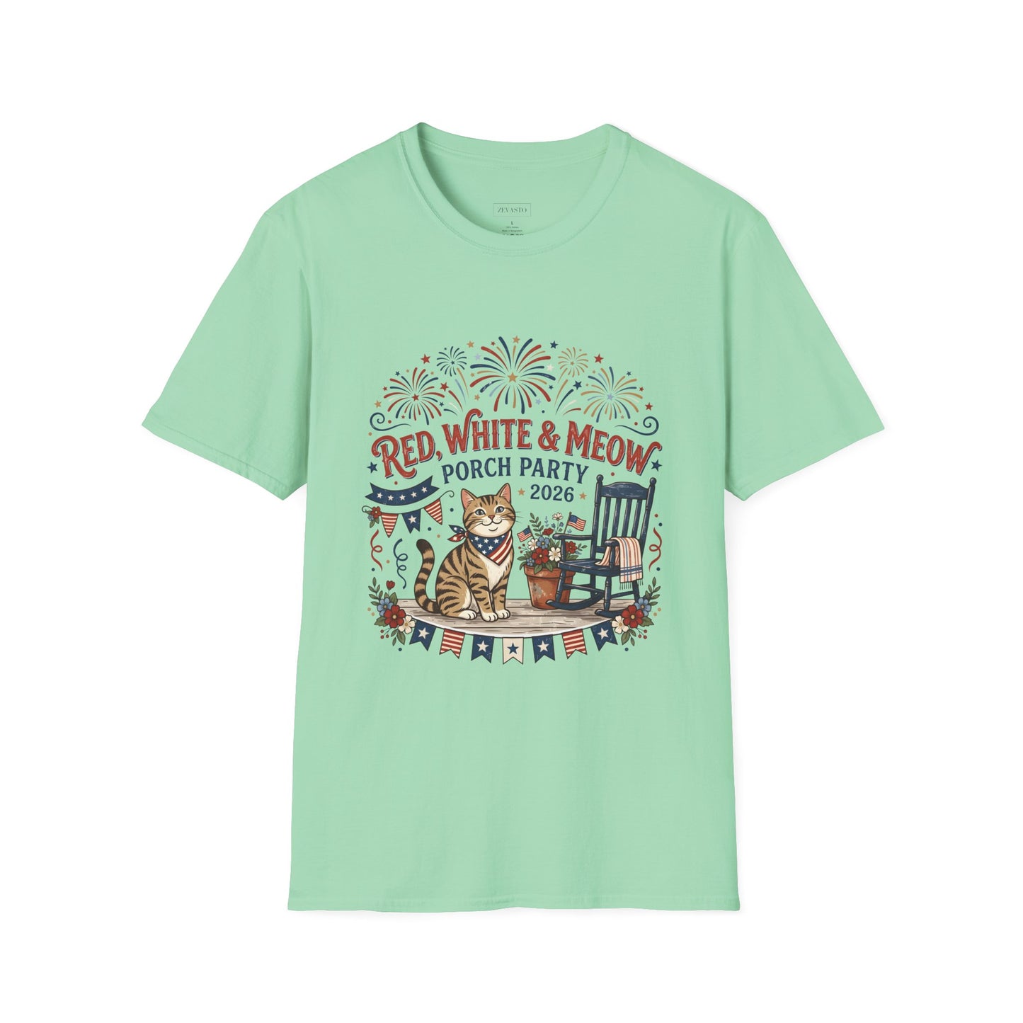 Red, White & Meow Porch Party T-Shirt — 2026 Patriotic Cat Tee, 4th of July Shirt, Independence Day Gift
