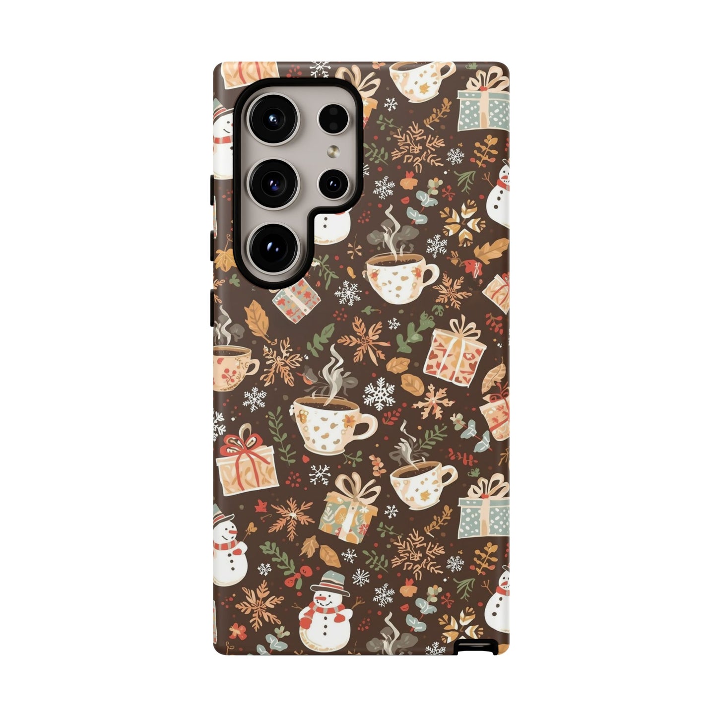 Christmas Phone Case, Winter Holiday Phone Case with Snowmen and Gifts Design for Iphone 17, 16, 15, 14, 13, 12, 11 & Samsung