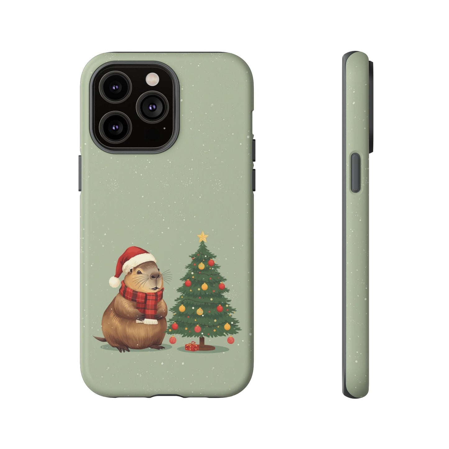 Christmas Phone Case with Capybara Design, Dual Layer Protective Case for Iphone 17, 16, 15, 14, 13 & Samsung