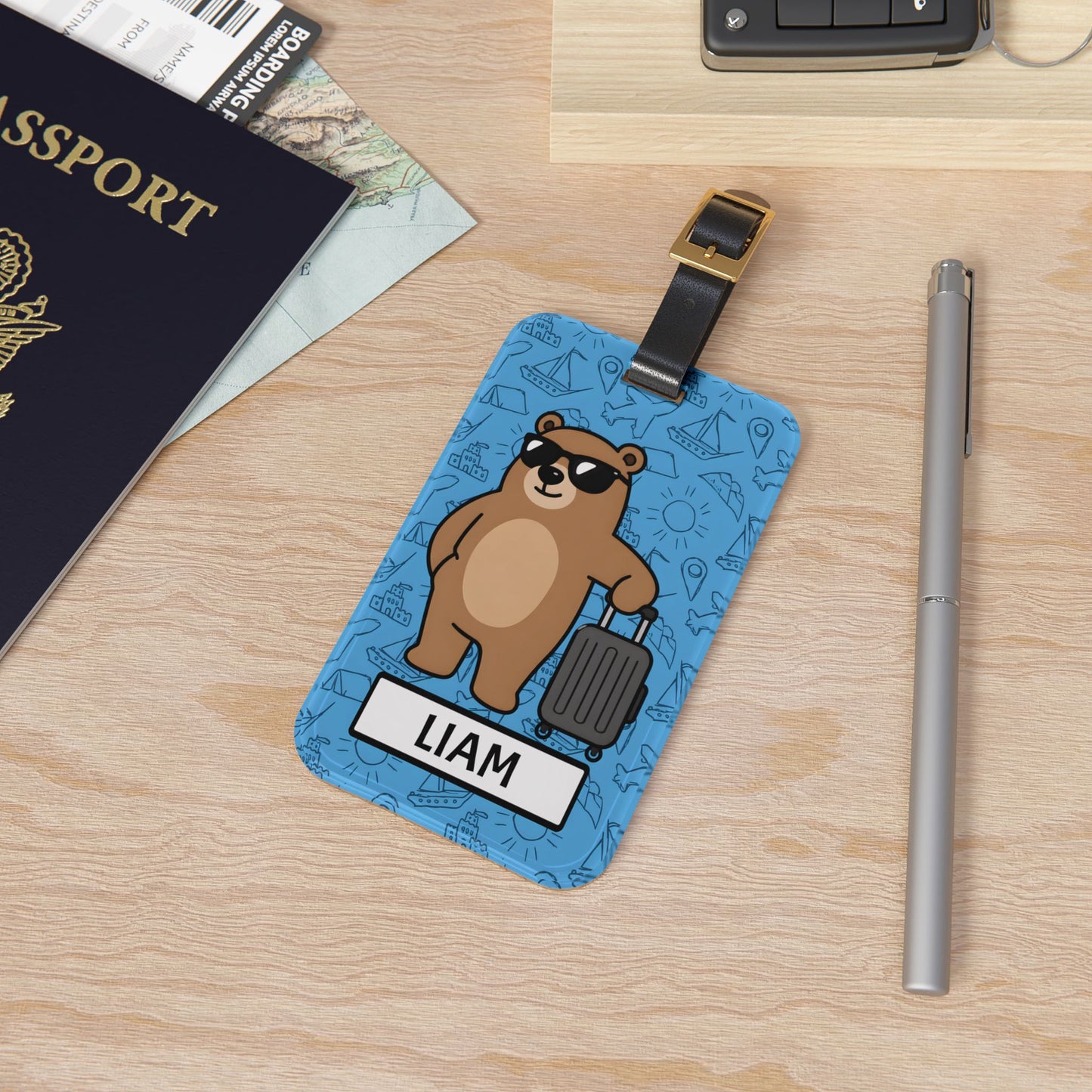 Personalized Bear Luggage Tag —  Travel Bag ID with Name