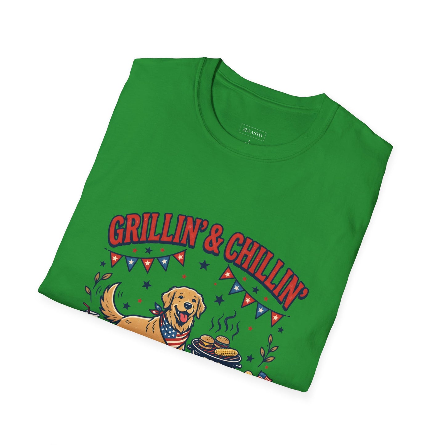 Grillin' & Chillin' BBQ Dog T-Shirt — 1776-2026 Patriotic Summer Tee, 4th of July Shirt, Independence Day Tee