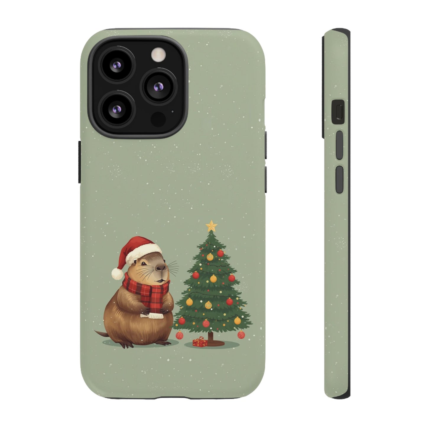 Christmas Phone Case with Capybara Design, Dual Layer Protective Case for Iphone 17, 16, 15, 14, 13 & Samsung