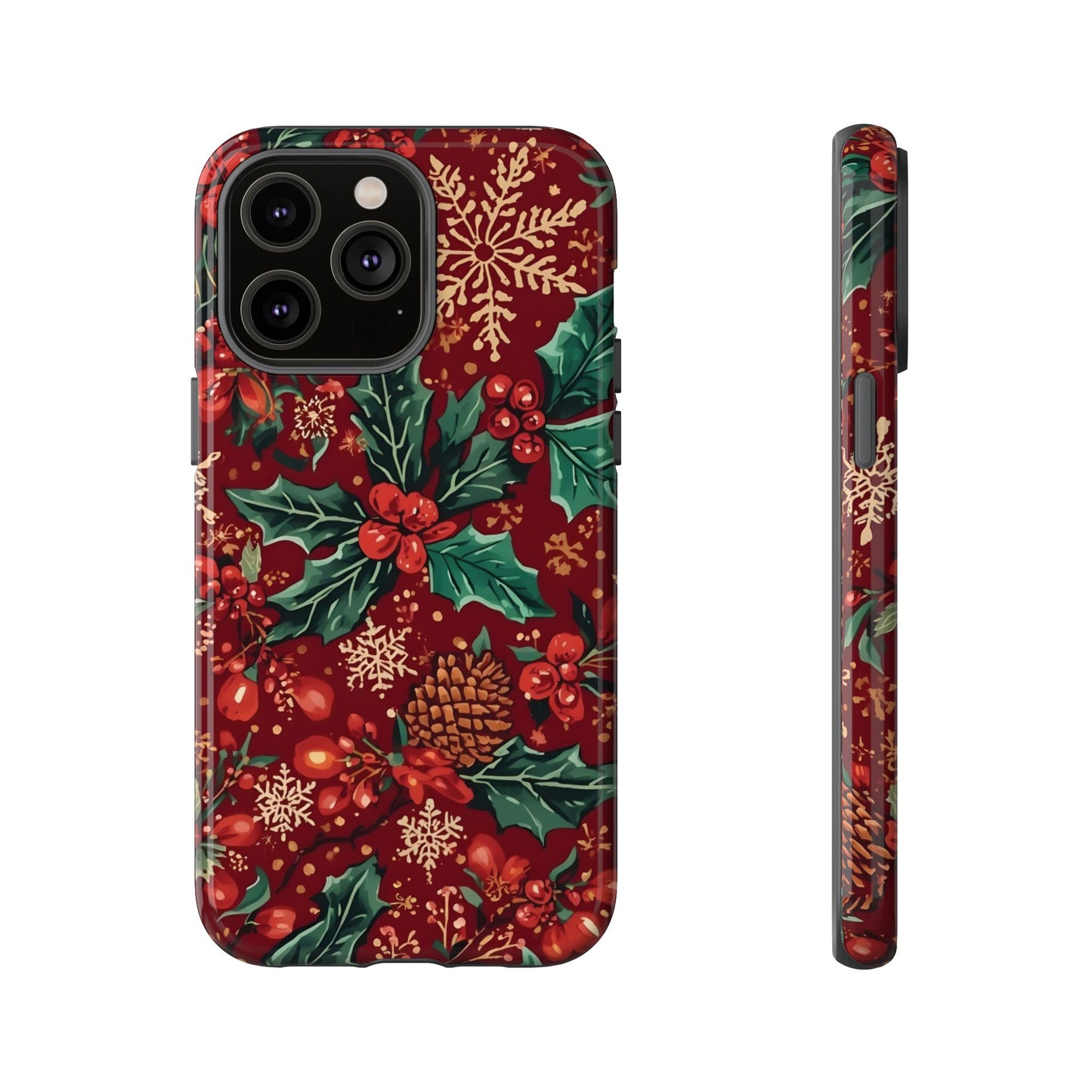 Christmas Floral Phone Case, Dual Layer Case for Iphone 17, 16, 15, 14, 13, 12, 11 & Samsung