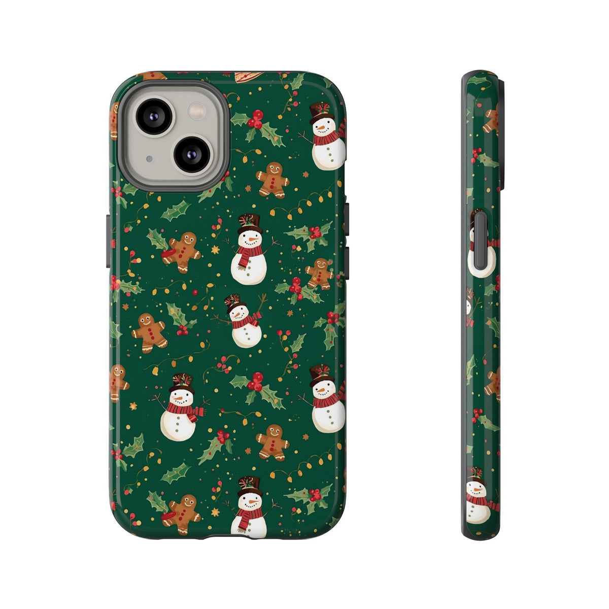 Christmas Phone Case with Snowmen and Gingerbread Design, Dual Layer Phone Case for Iphone & Samsung