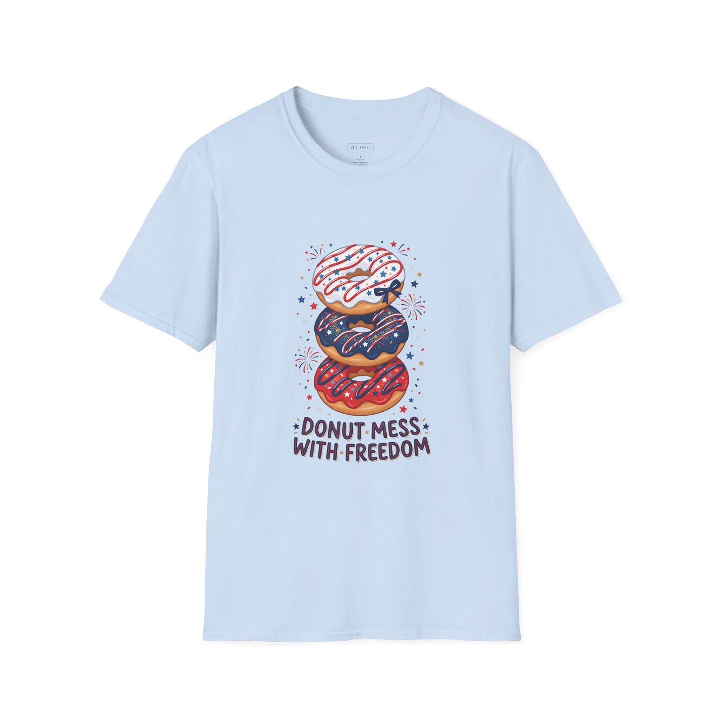 Donut Mess With Freedom T-Shirt — Patriotic Donut Stack 4th of July Tee
