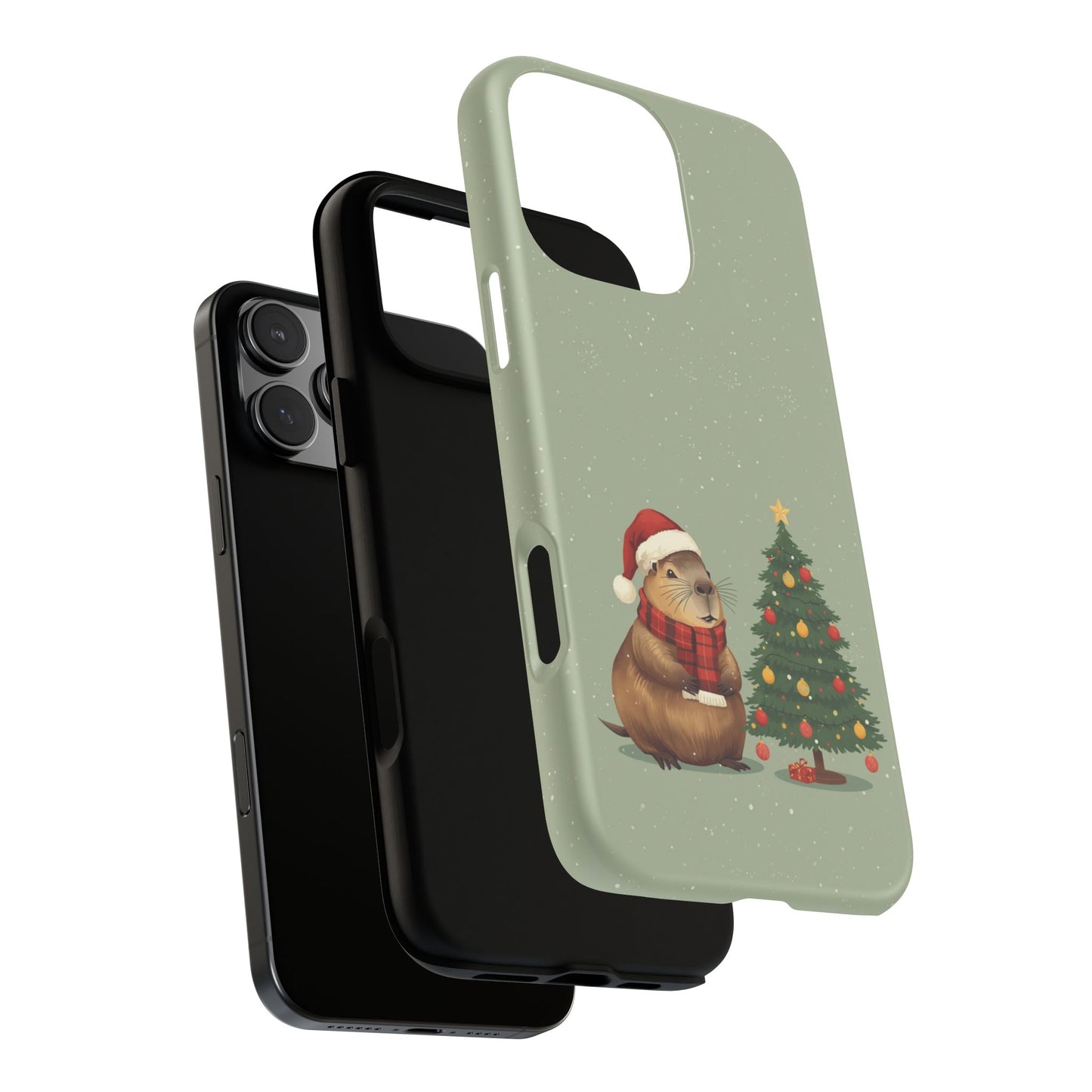Christmas Phone Case with Capybara Design, Dual Layer Protective Case for Iphone 17, 16, 15, 14, 13 & Samsung