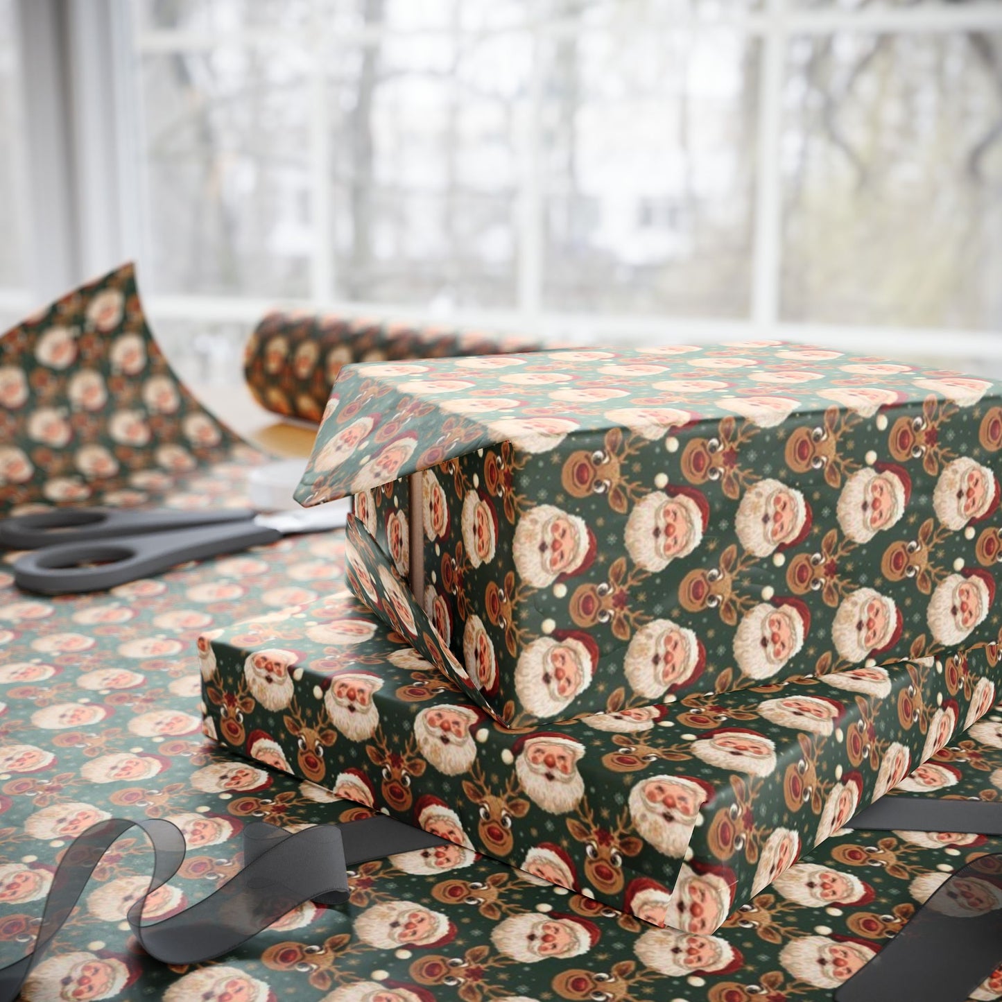 Christmas Gift Wrapping Papers, Holiday Elegant Gift Wrap, Luxury Paper for Gifts, Santa and Reindeer Design