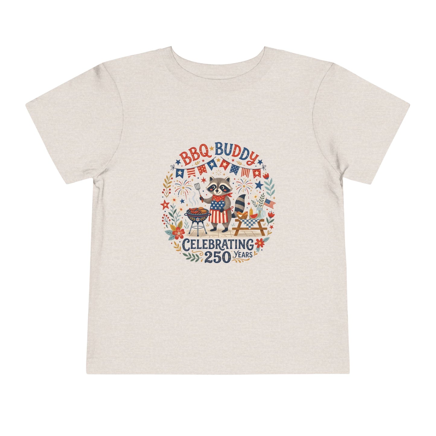 BBQ Buddy Toddler Tee - Celebrating 250 Years Patriotic Shirt for Kids, 4th of July Tee