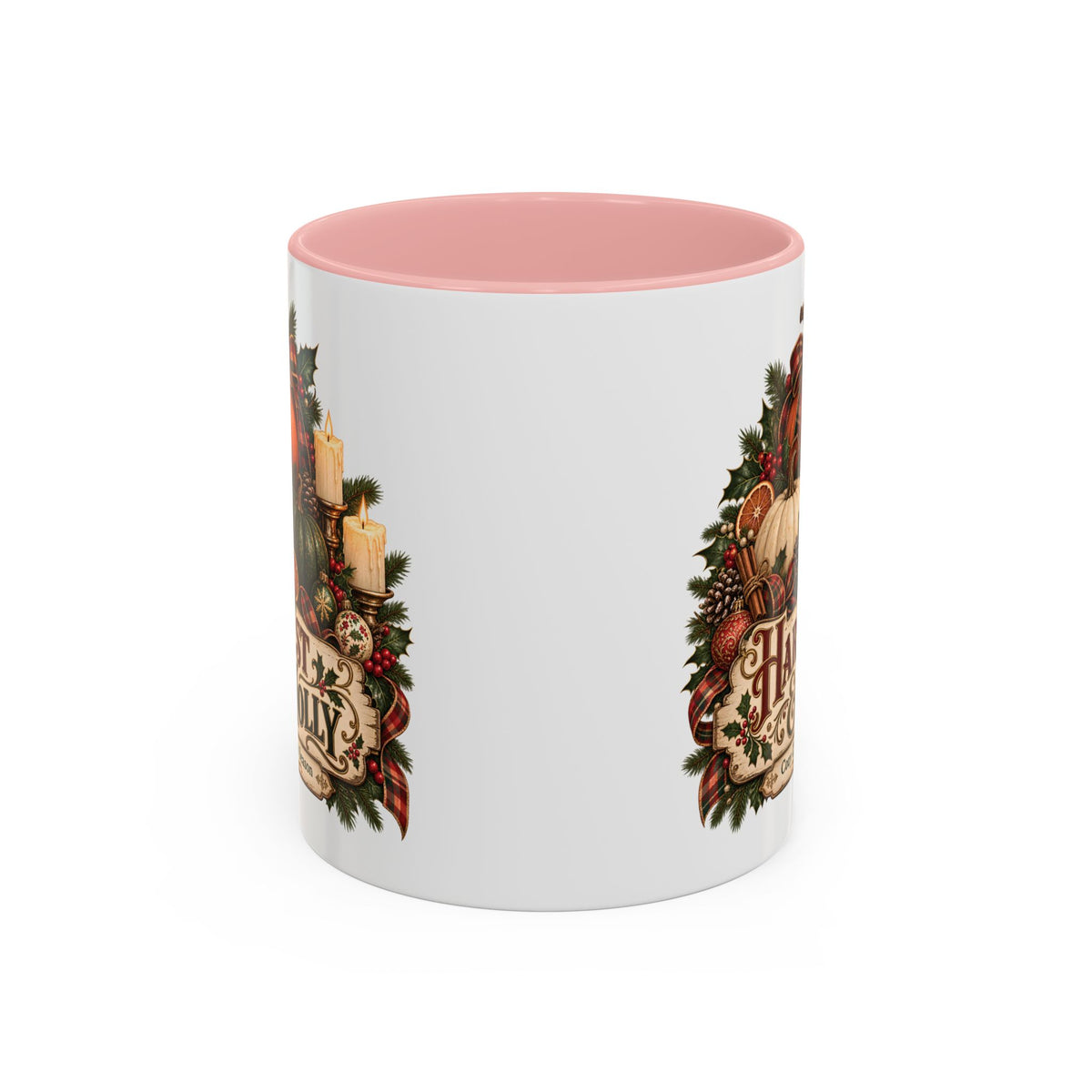 Harvest & Holly Accent Coffee Mug - Vintage Christmas Holiday Mug (11 oz)