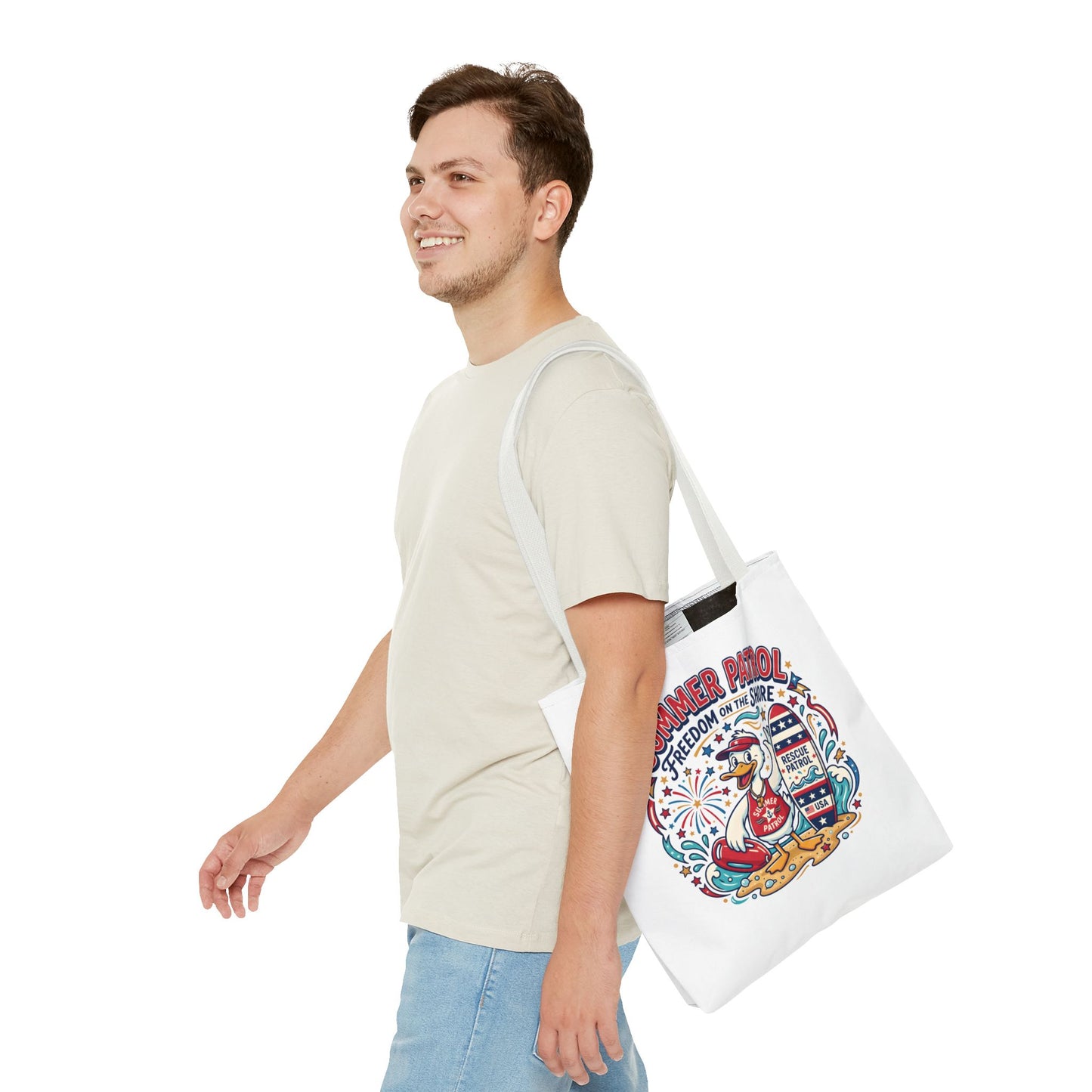 Summer Patrol Beach Tote Bag – 'Freedom on the Shore' Patriotic Design, 4th of July Gift