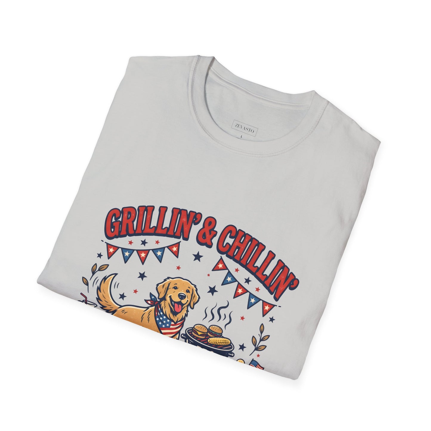 Grillin' & Chillin' BBQ Dog T-Shirt — 1776-2026 Patriotic Summer Tee, 4th of July Shirt, Independence Day Tee