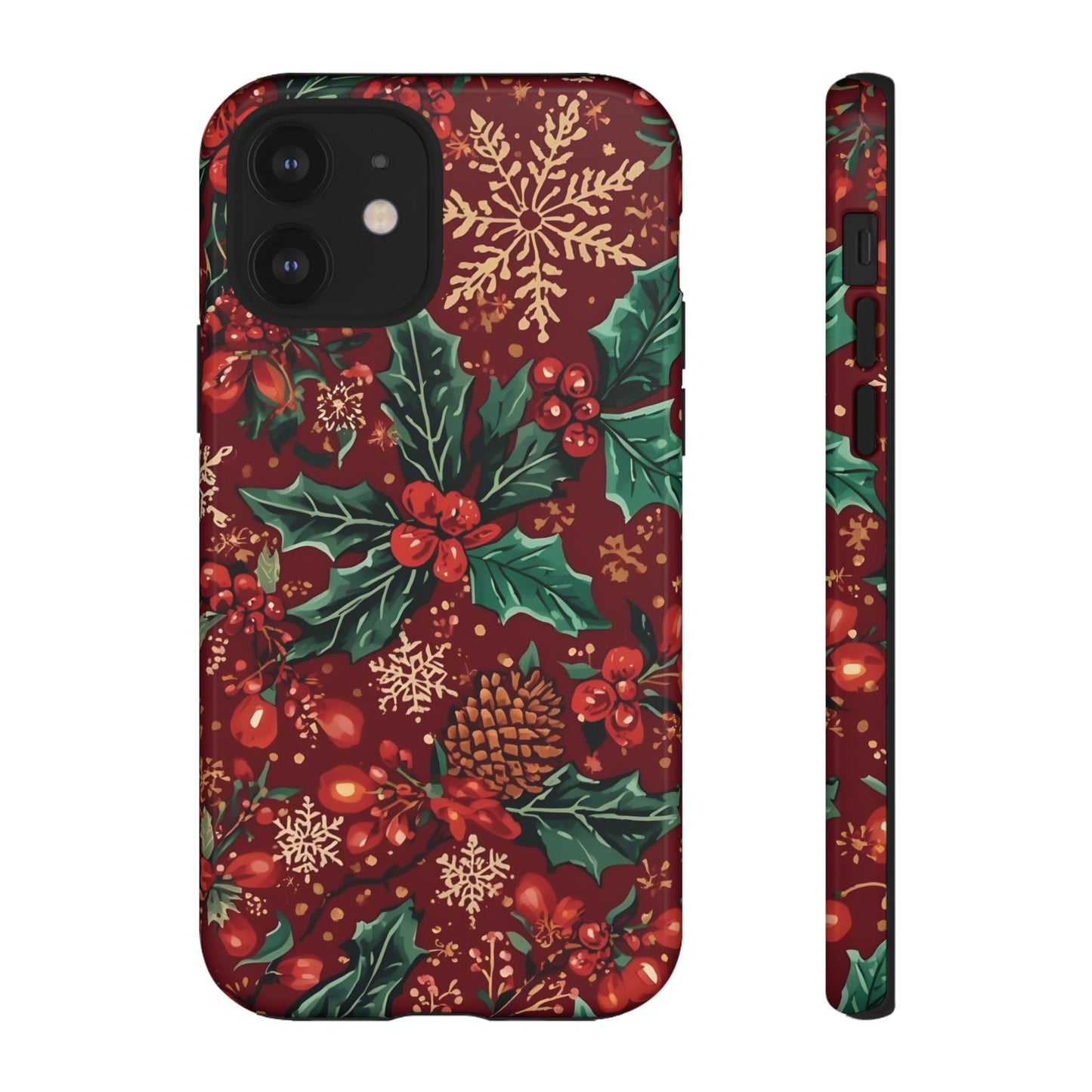 Christmas Floral Phone Case, Dual Layer Case for Iphone 17, 16, 15, 14, 13, 12, 11 & Samsung