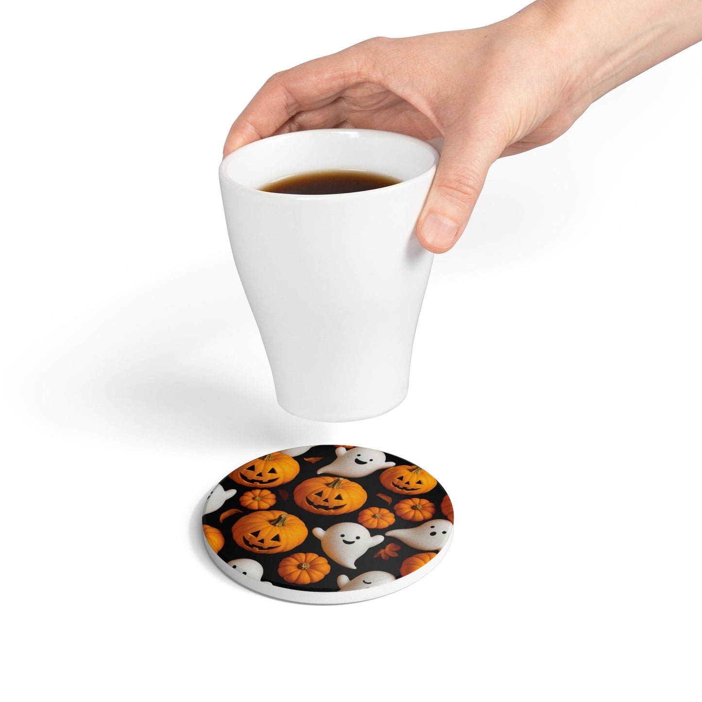 Halloween Ceramic Coaster Set, Ghost and Pumpkin Designs, Spooky Home Decor