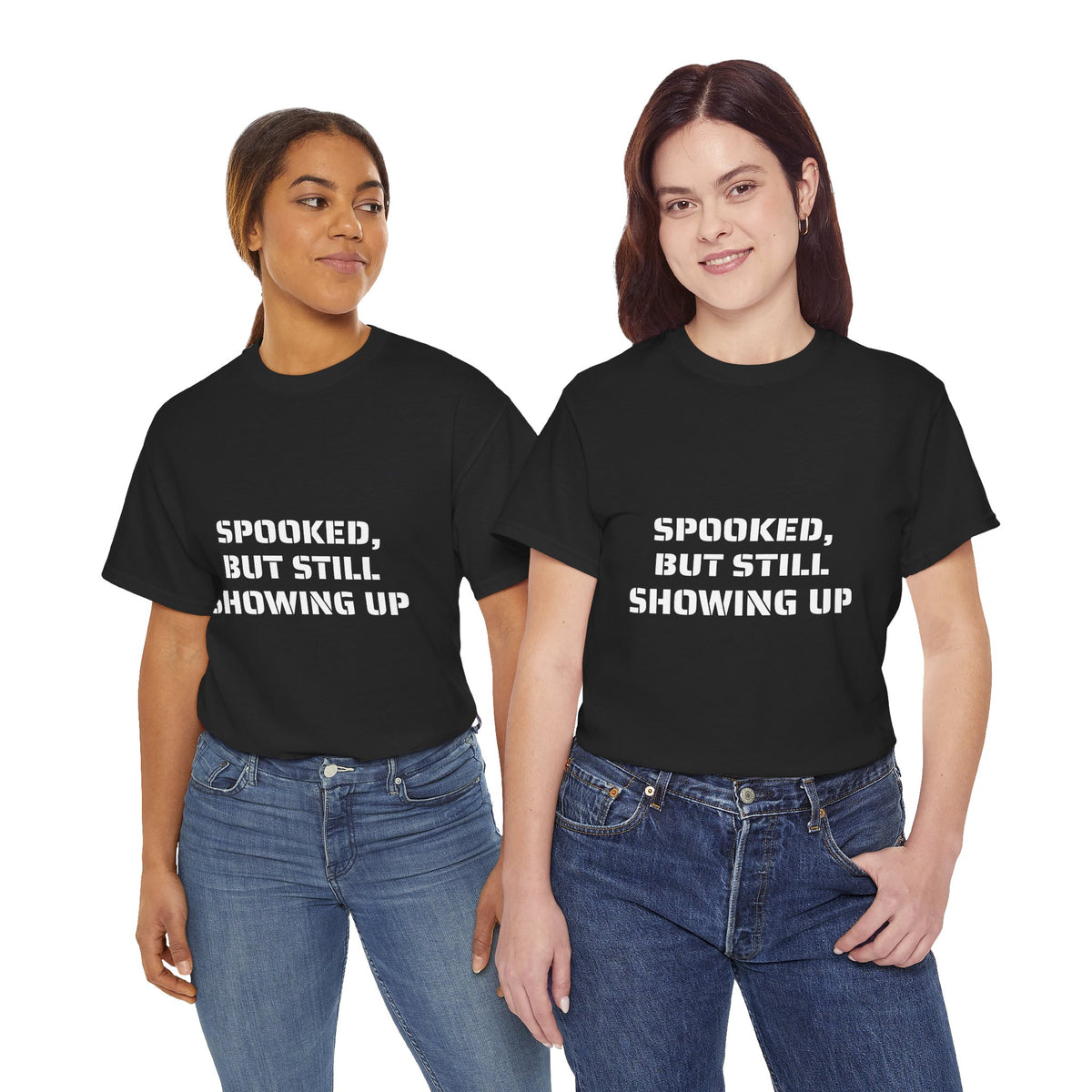 Spooked, But Still Showing Up Unisex Heavy Cotton Tee | Halloween, Funny T-Shirt