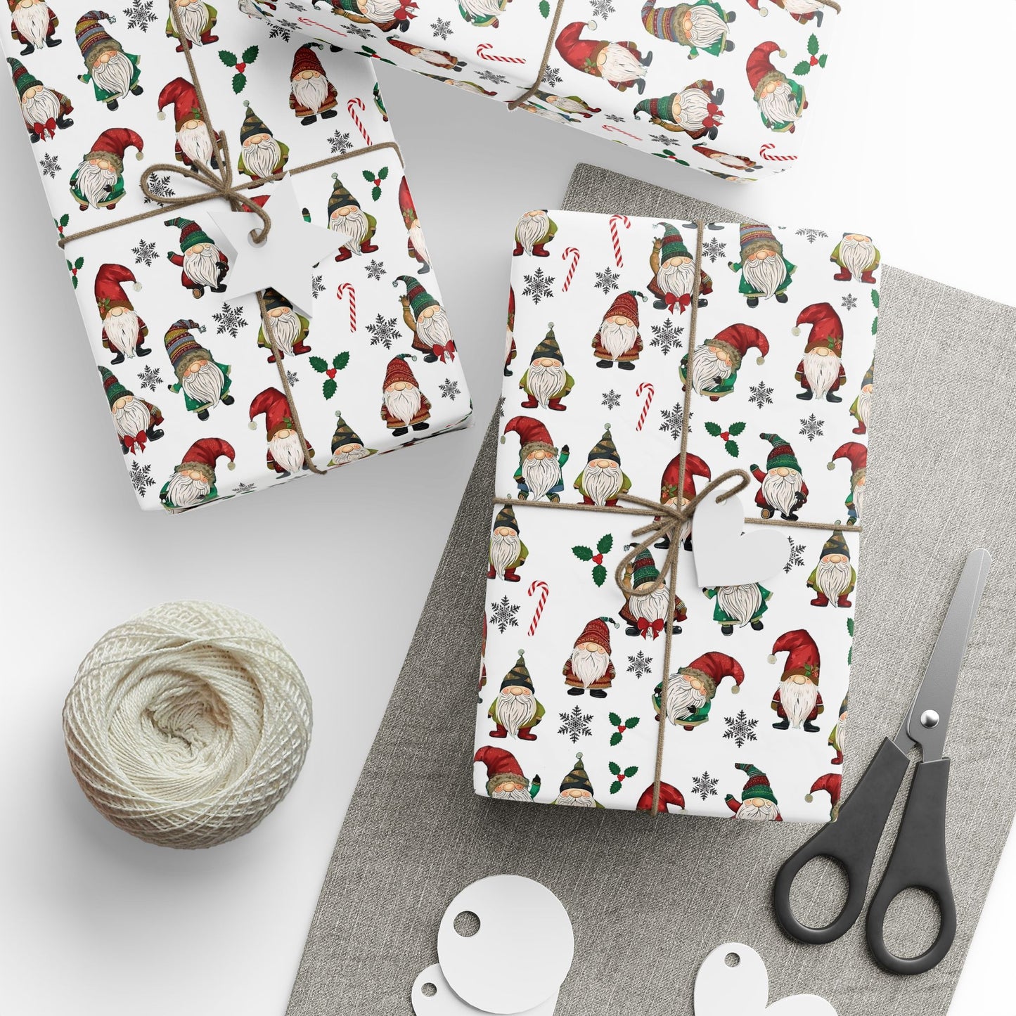 Christmas Gift Wrap Paper, Festive Wrapping Paper Roll with Whimsical Gnomes