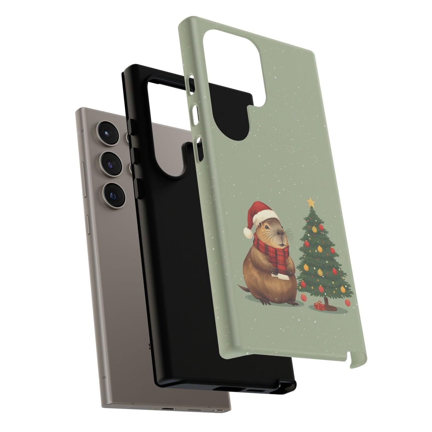 Christmas Phone Case with Capybara Design, Dual Layer Protective Case for Iphone 17, 16, 15, 14, 13 & Samsung