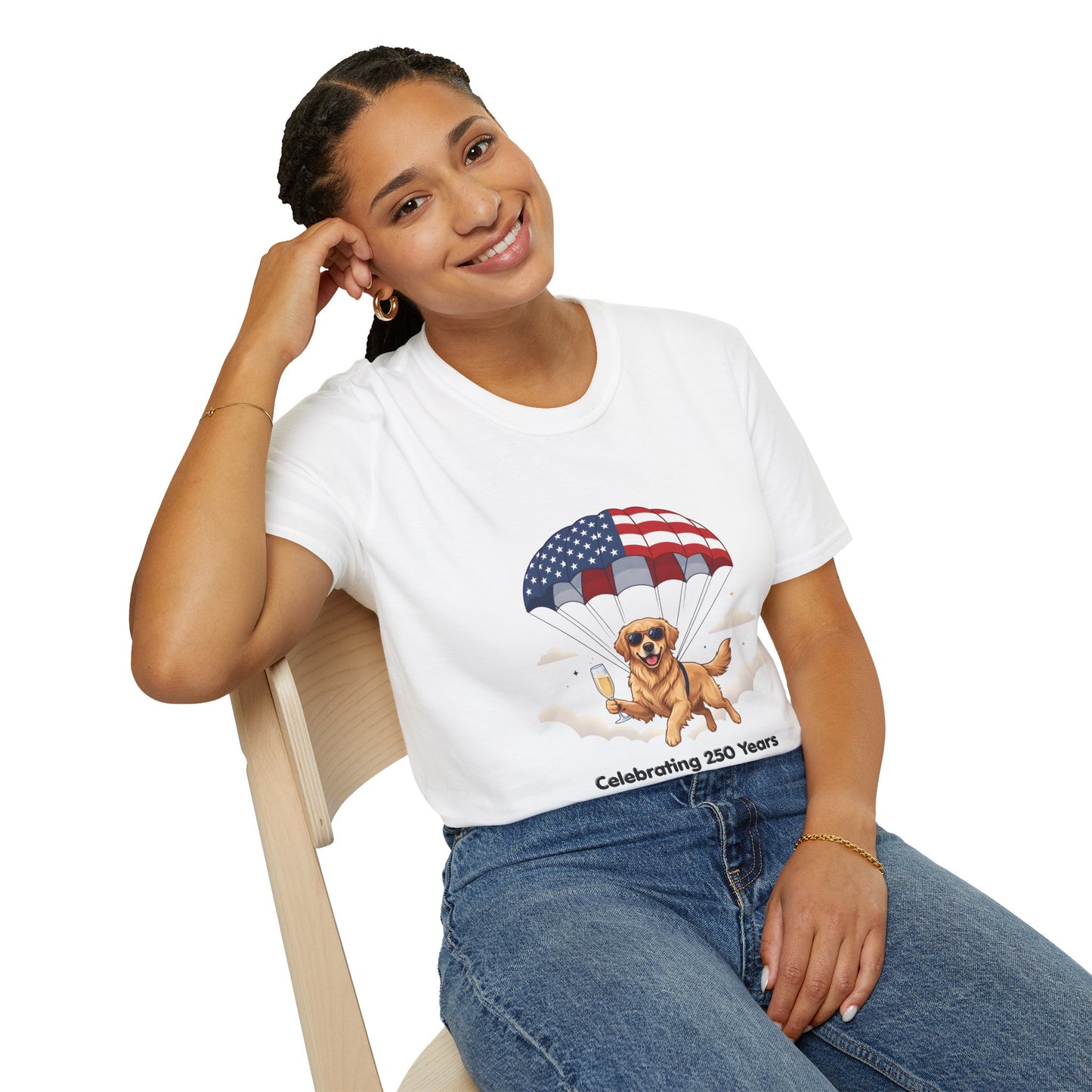 Patriotic Golden Retriever T-Shirt — "Celebrating 250 Years"