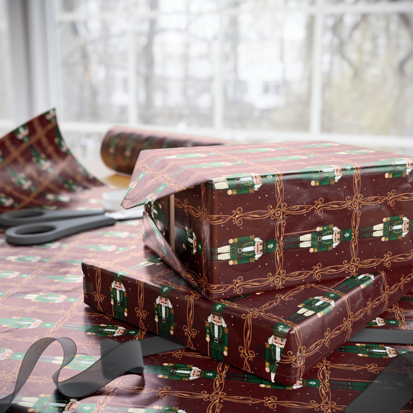 Vintage Christmas Gift Wrap Paper, Festive Nutcracker Wrapping Paper