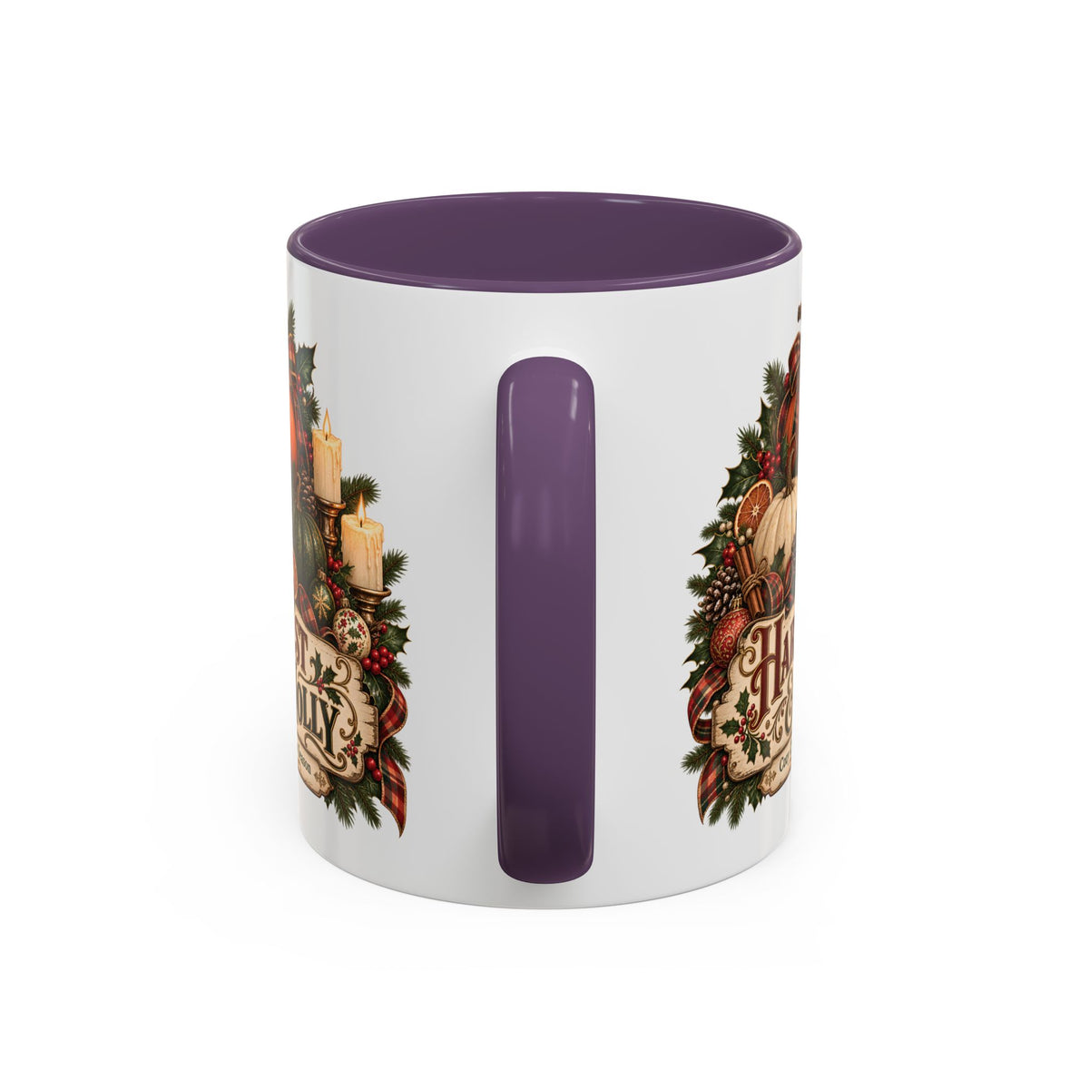 Harvest & Holly Accent Coffee Mug - Vintage Christmas Holiday Mug (11 oz)