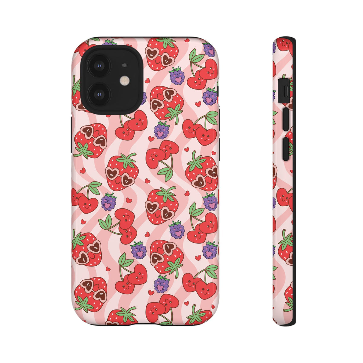 Cute Kawaii Strawberry & Cherry Phone Case — Pink Fruit Pattern Protective Case