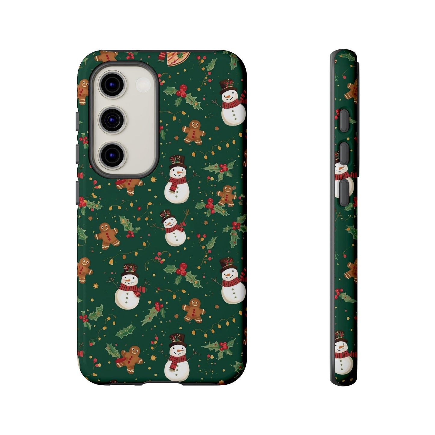 Christmas Phone Case with Snowmen and Gingerbread Design, Dual Layer Phone Case for Iphone 17, 16, 15, 14, 13, 12, 11 & Samsung