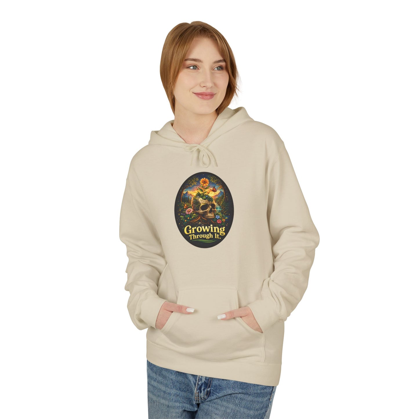 Growing Through It Hoodie – Earth Day Nature Skull Sweatshirt | Mental Growth & Healing Hoodie | Botanical Aesthetic Unisex Hoodie