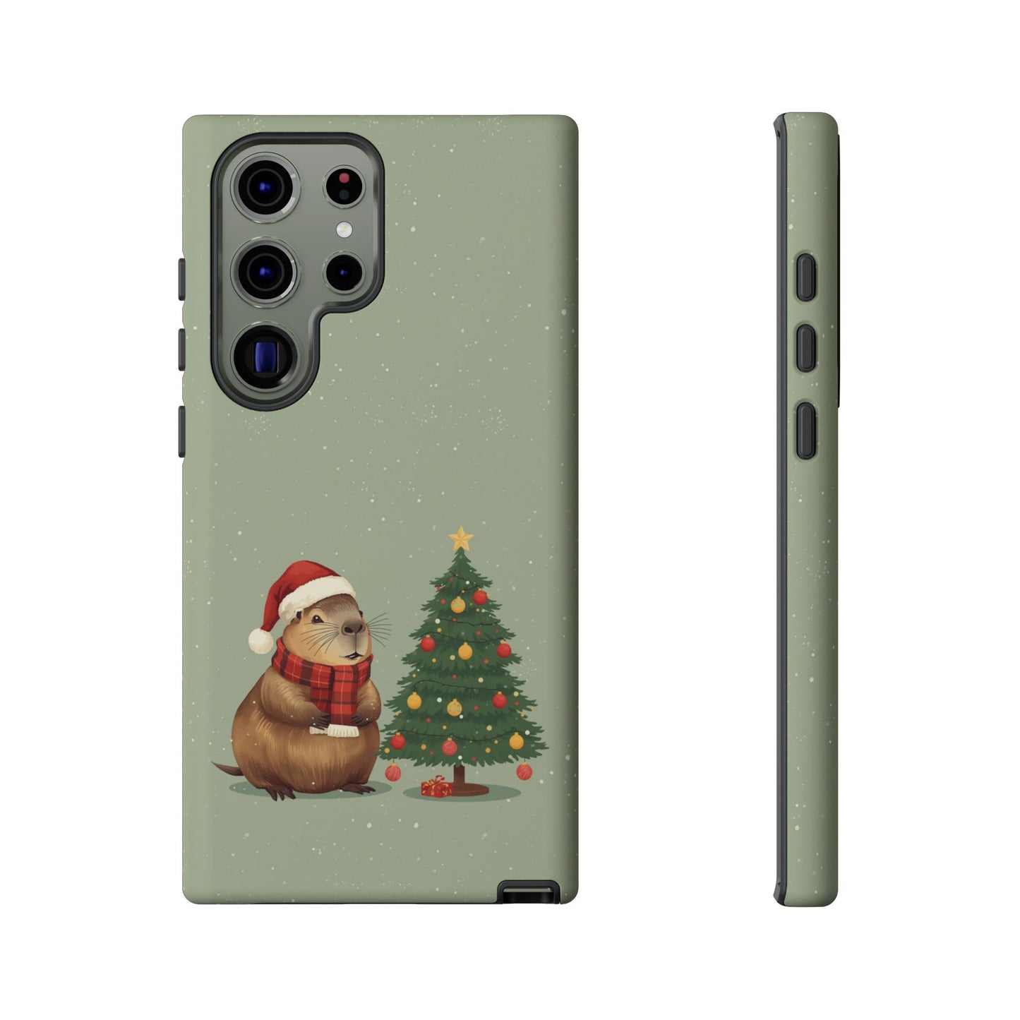 Christmas Phone Case with Capybara Design, Dual Layer Protective Case for Iphone 17, 16, 15, 14, 13 & Samsung