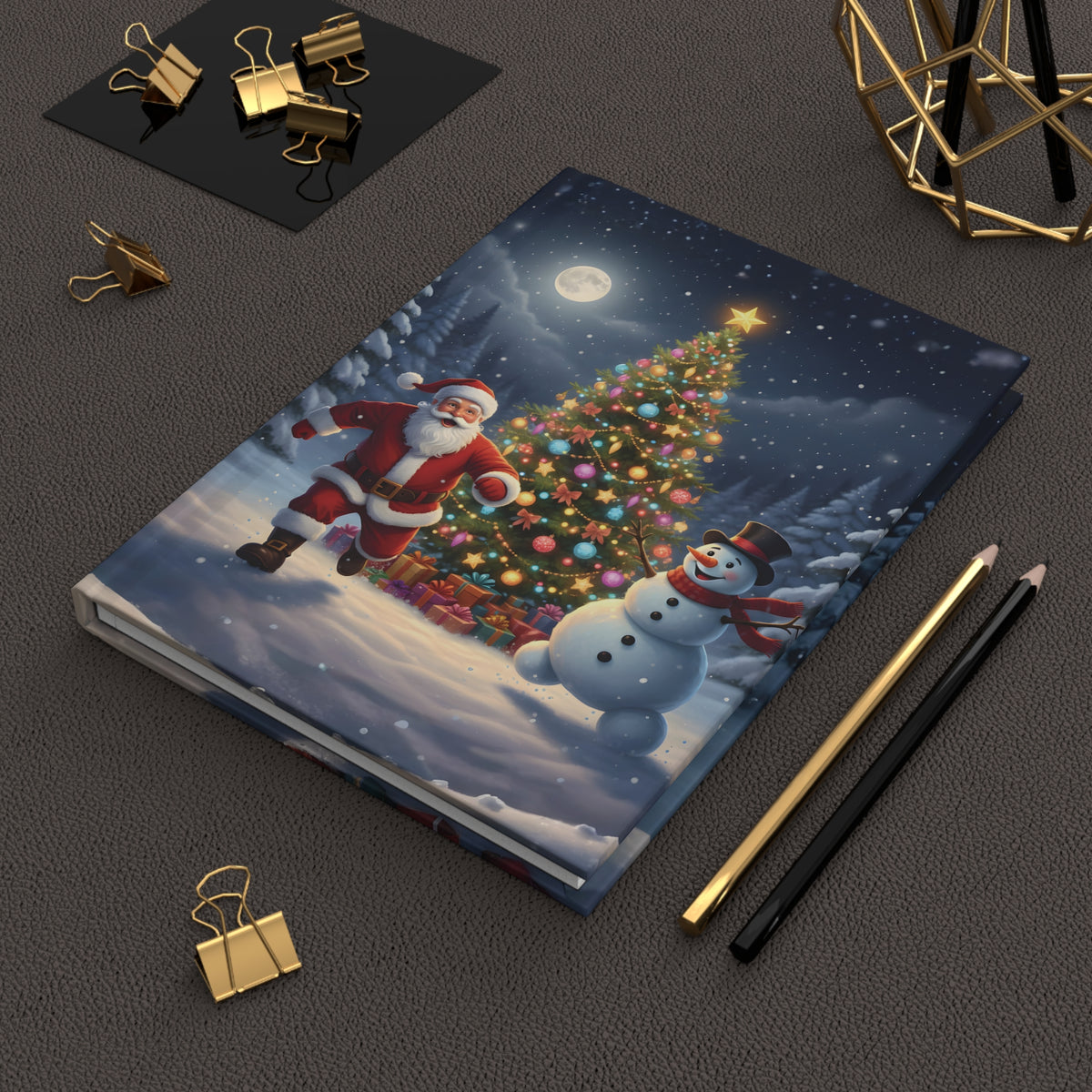 Christmas Hardcover Journal — Santa & Snowman Holiday Notebook