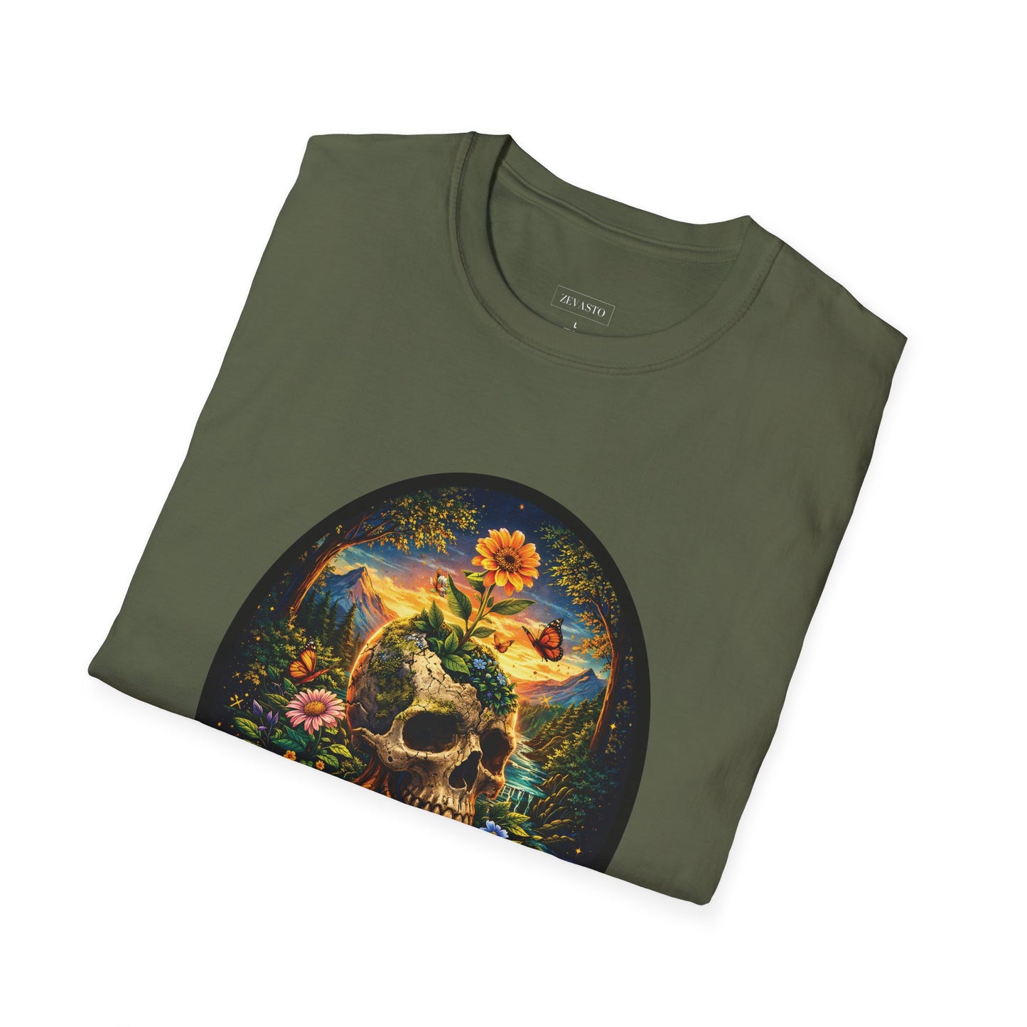 Growing Through It T-Shirt – Earth Day Nature Skull Graphic Tee | Mental Growth & Healing Shirt | Botanical Aesthetic Unisex Tee