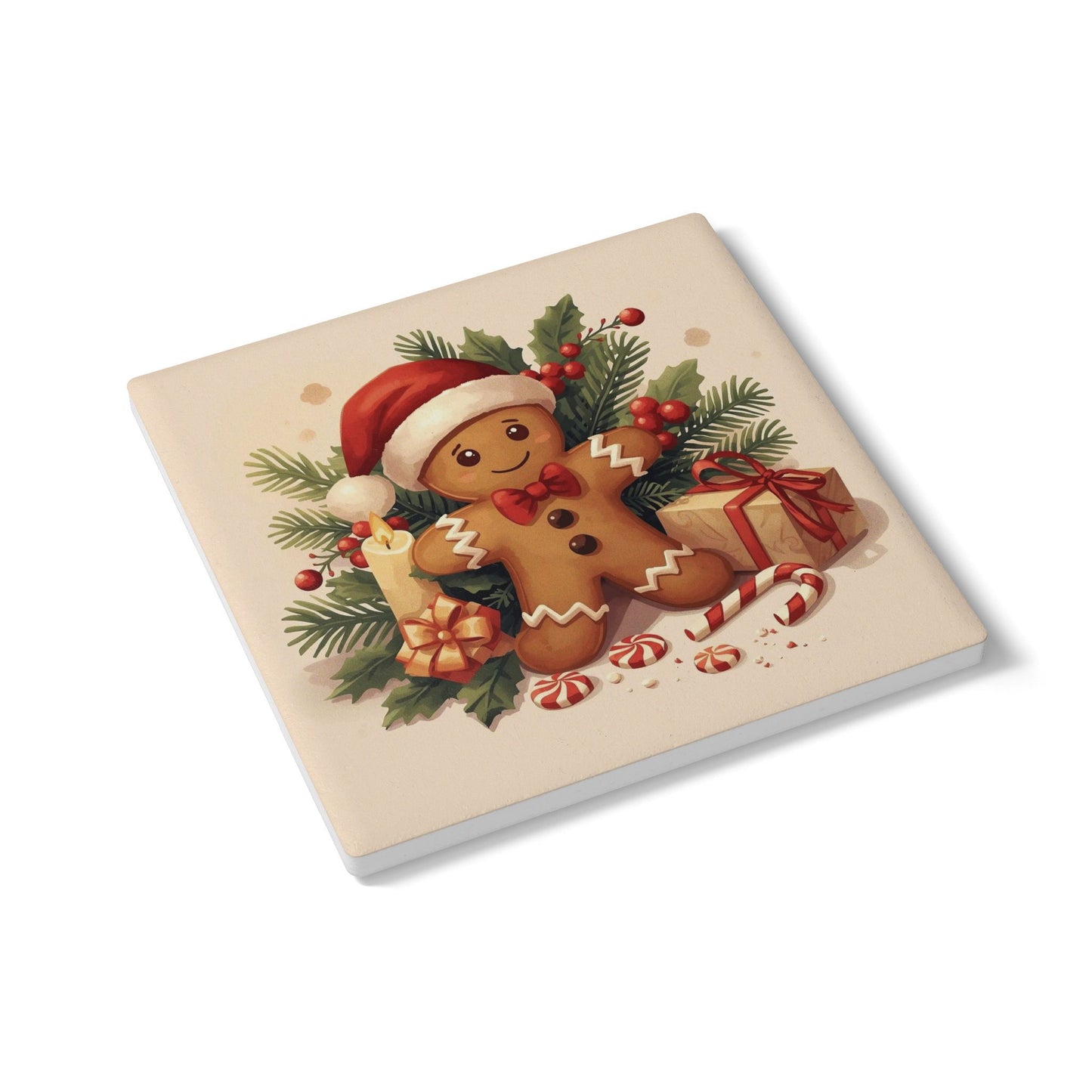 Christmas Gingerbread Coaster — Festive Ceramic Drink Coaster