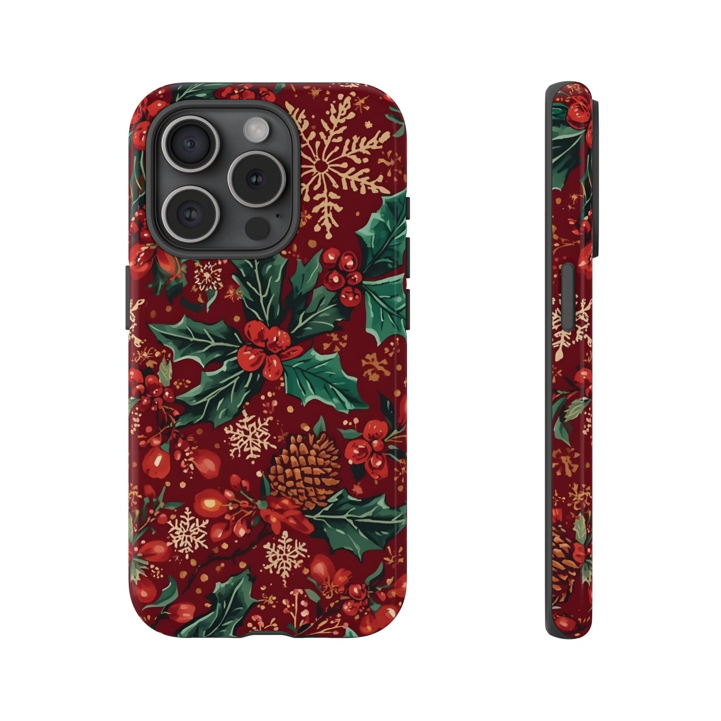 Christmas Floral Phone Case, Dual Layer Case for Iphone 17, 16, 15, 14, 13, 12, 11 & Samsung